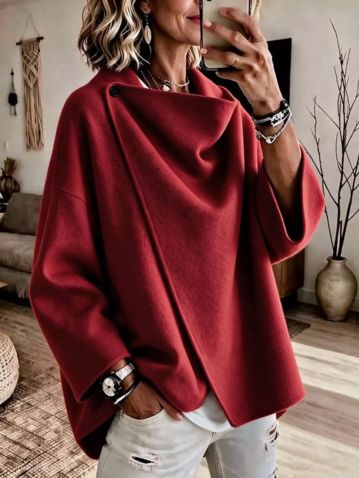 full size asymmetric cowl neck cape plus | dropsona - neutral - size reference