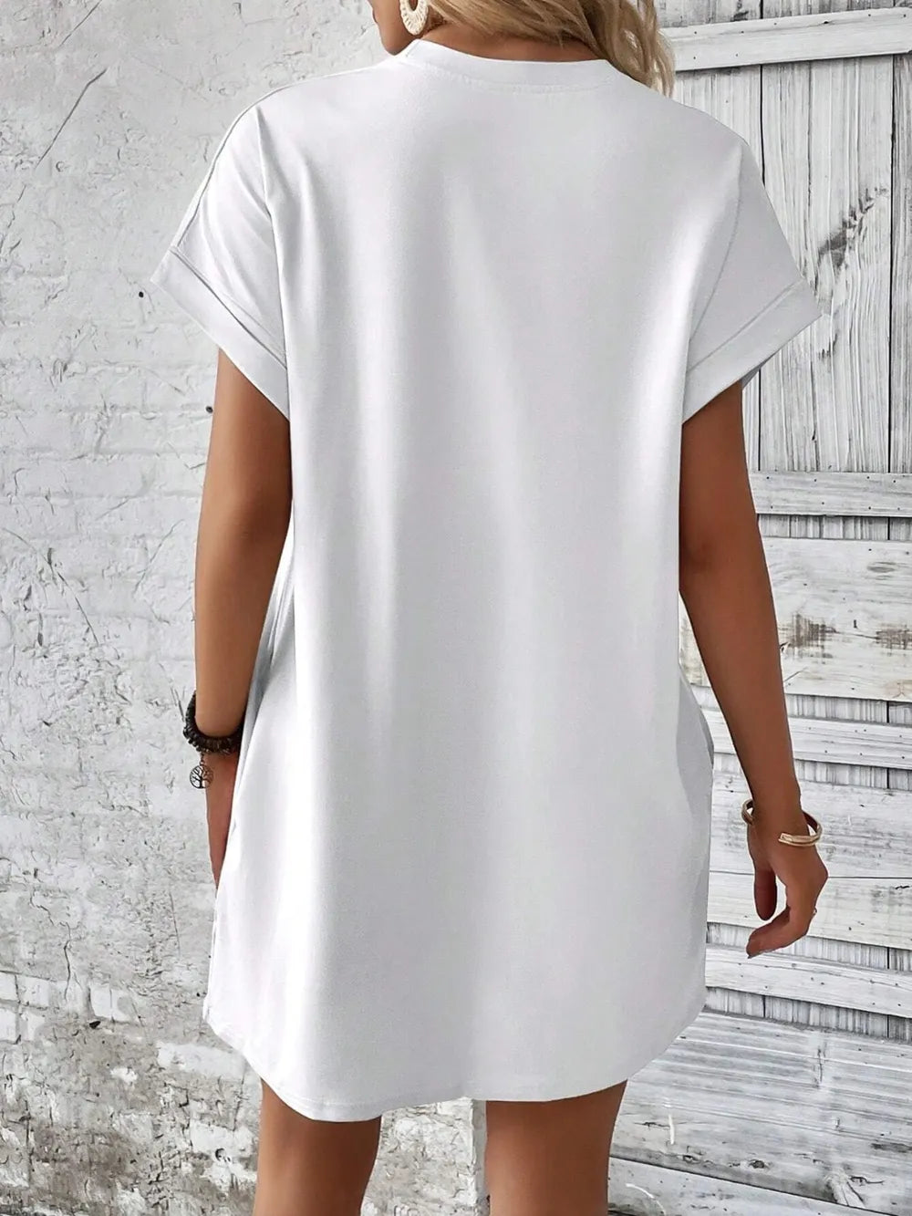 round neck short sleeve mini dress – basic style | dropsona - neutral - packaging