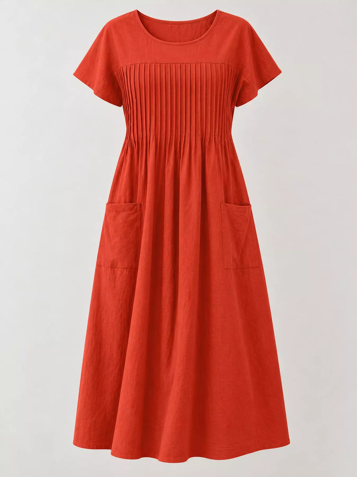full size elegant pleated casual midi dress with | dropsona - neutral - material texture