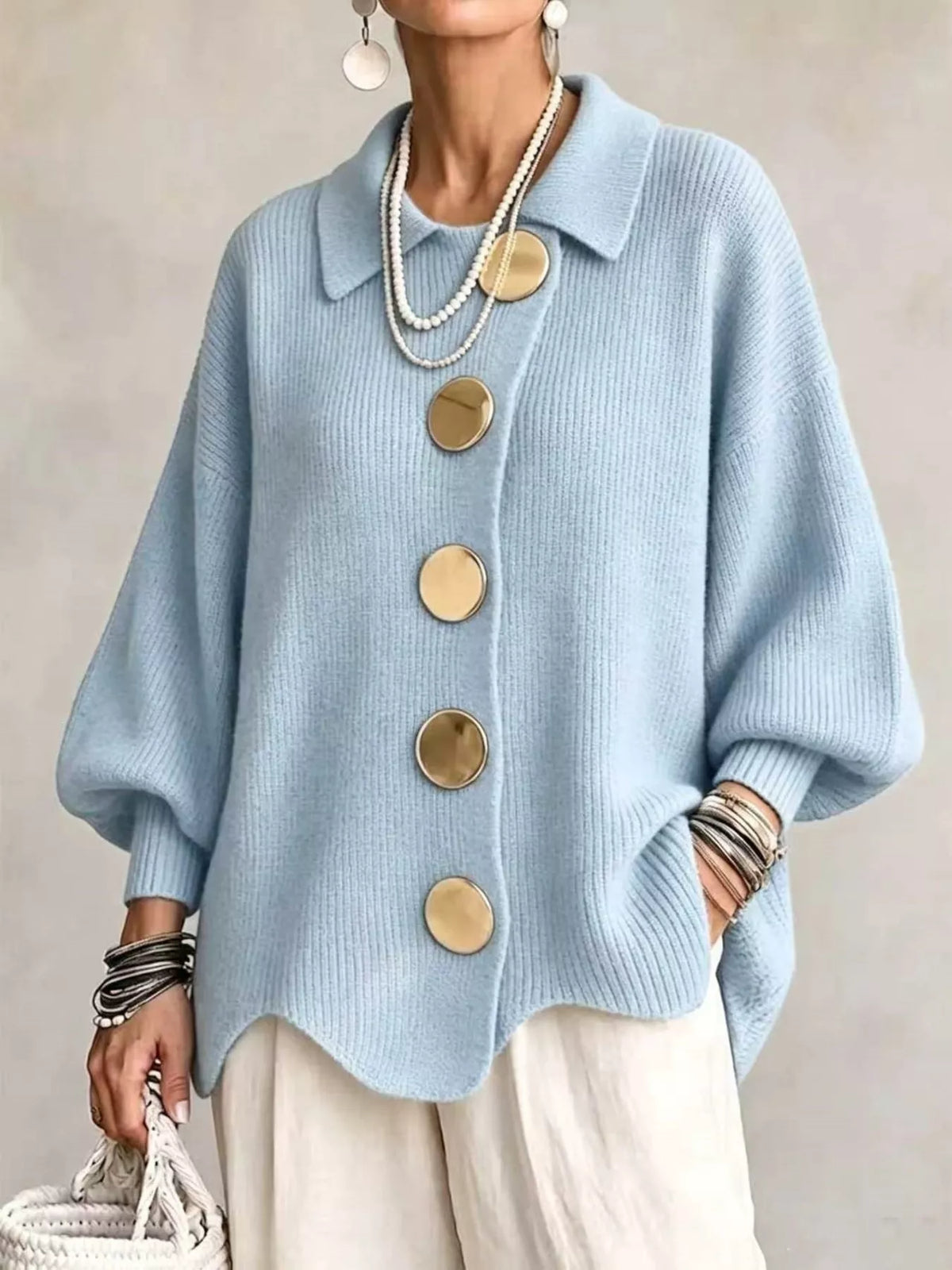 full size ribbed knit gold buttons cardigan plus | dropsona - neutral - material texture