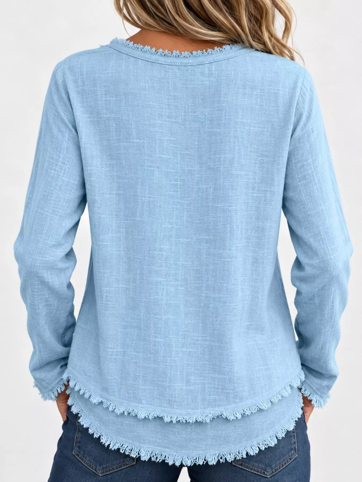 full size frayed hem v-neck blouse plus | dropsona - neutral - usage example