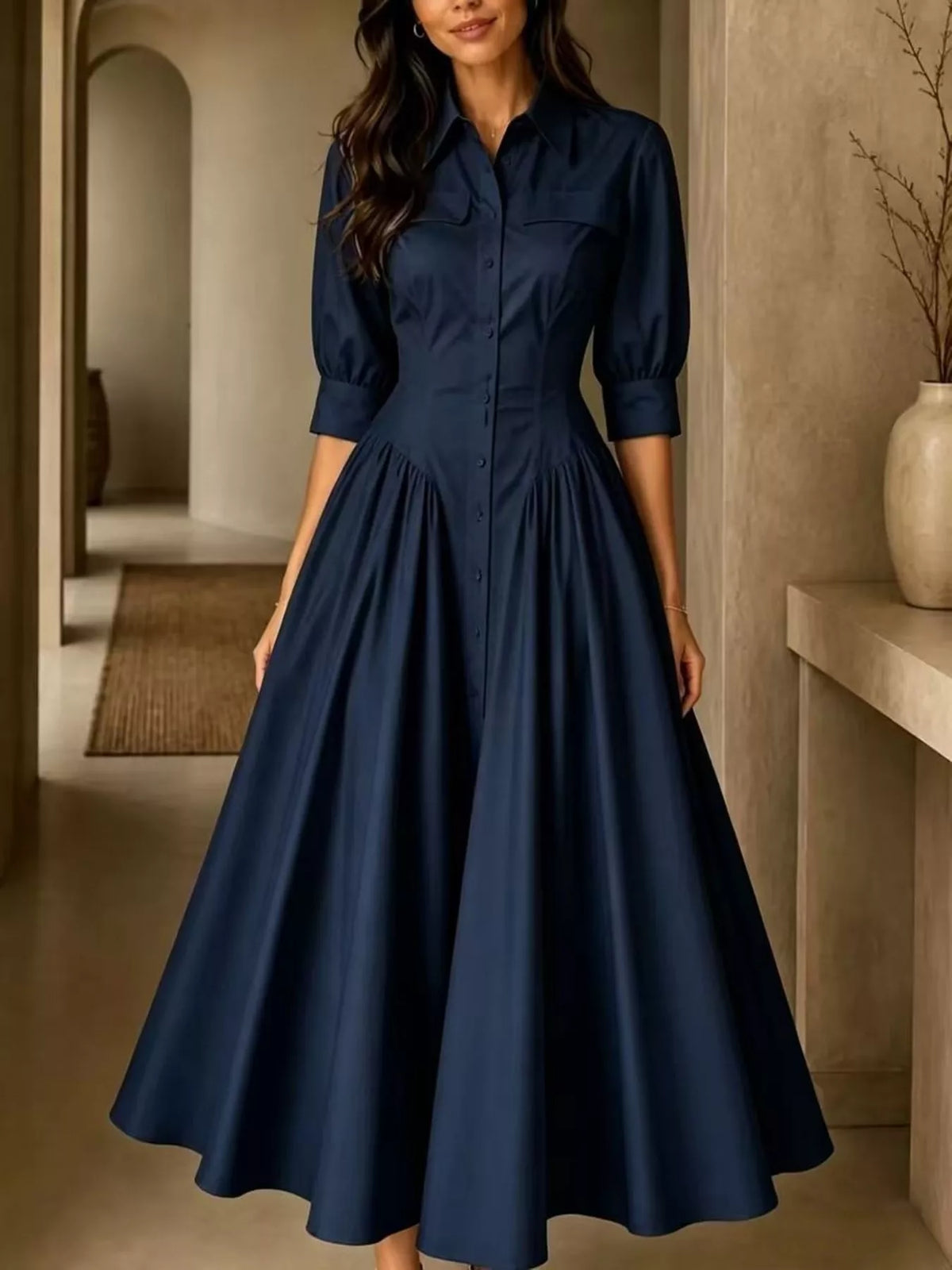 full size elegant button-down shirt dress with | dropsona - neutral - material texture