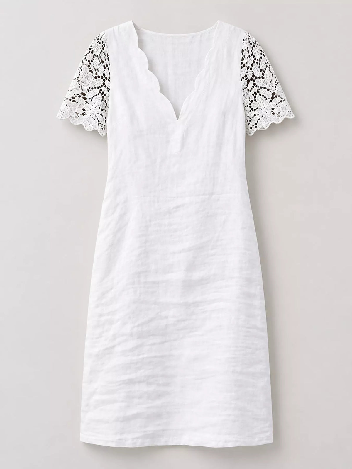 full size scalloped v-neck lace sleeve mini dress | dropsona - neutral - material texture