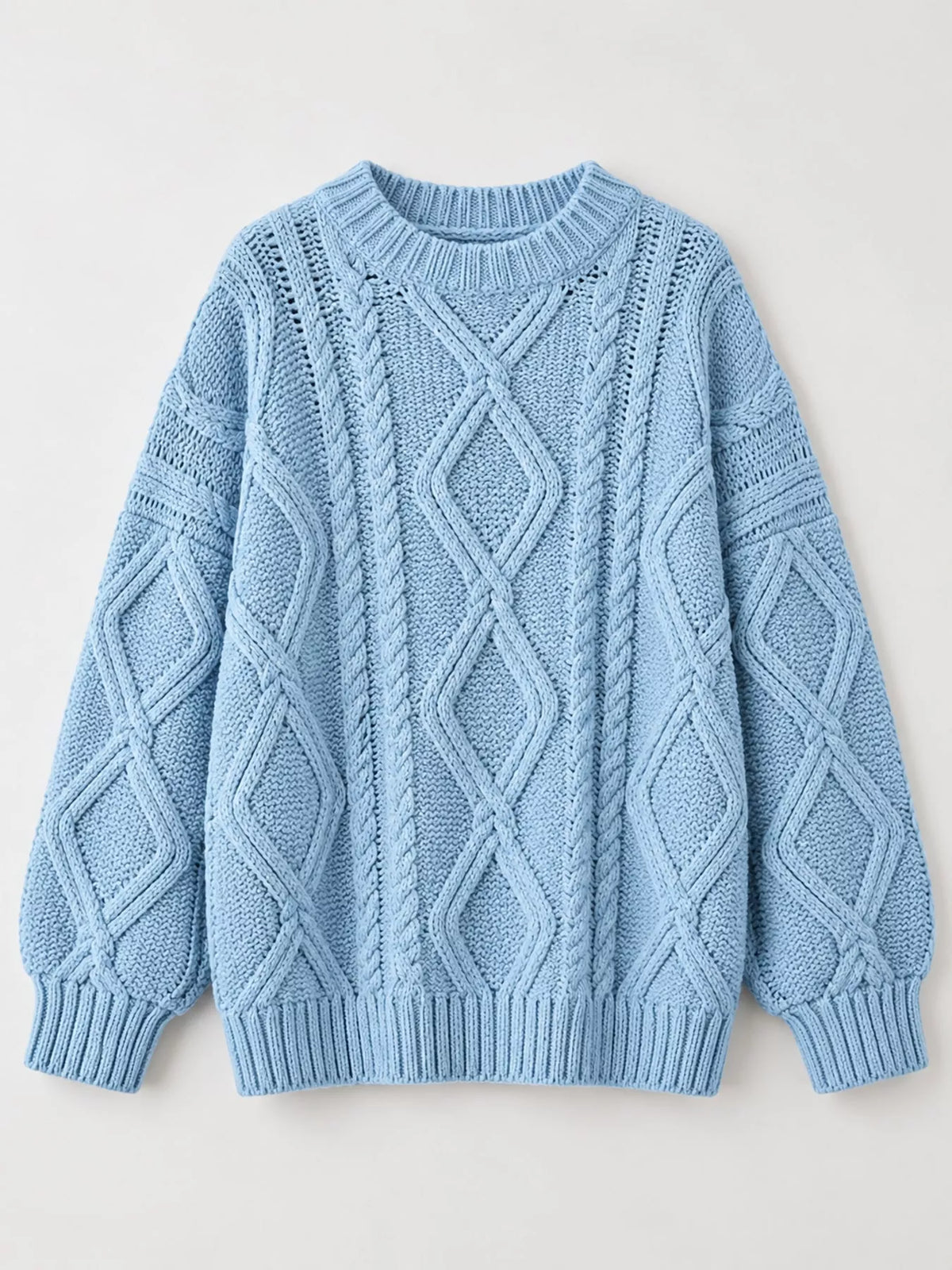 full size cable-knit round neck sweater plus | dropsona - neutral - close-up detail