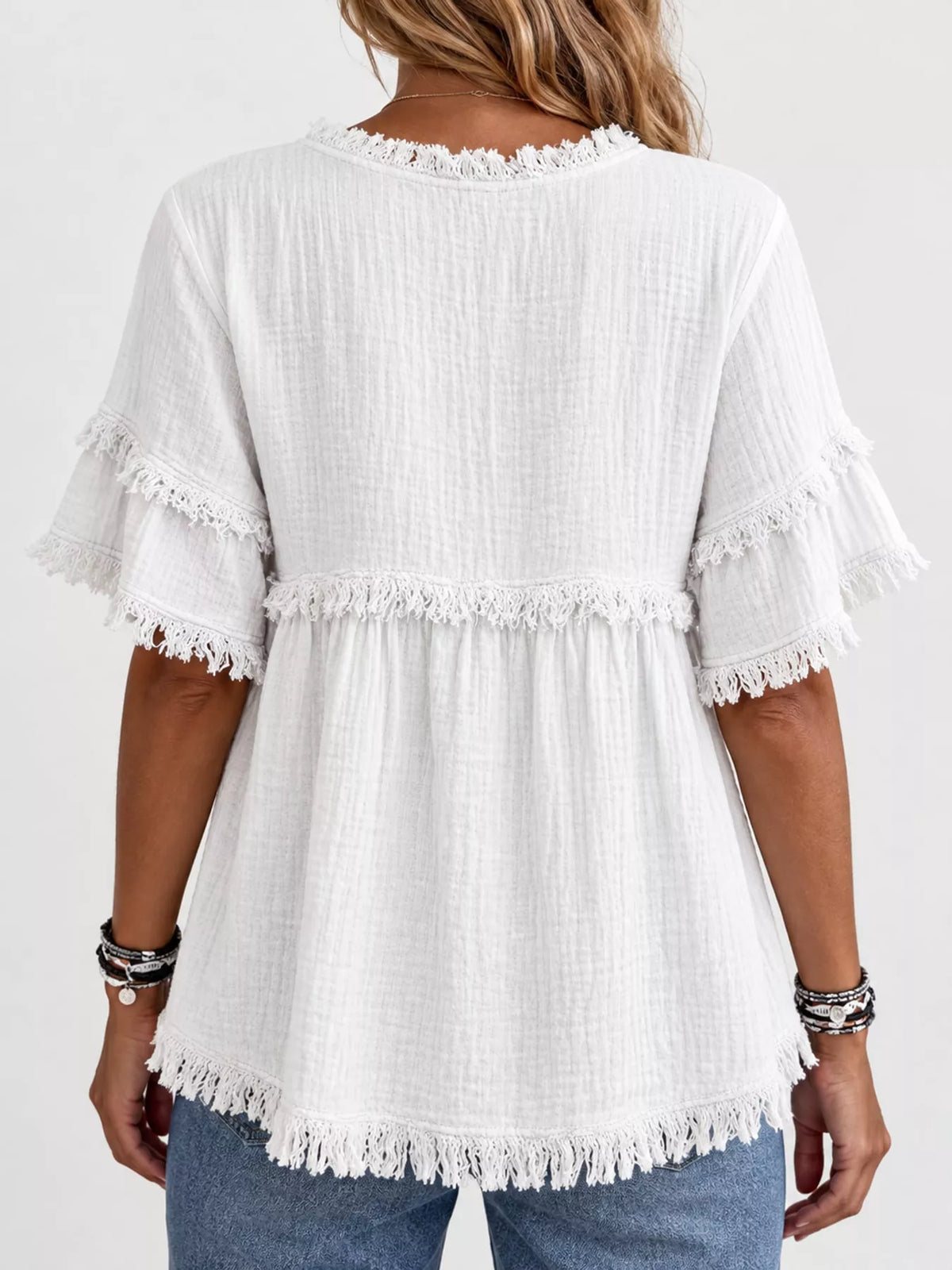 full size frayed edge textured blouse plus | dropsona - neutral - usage example
