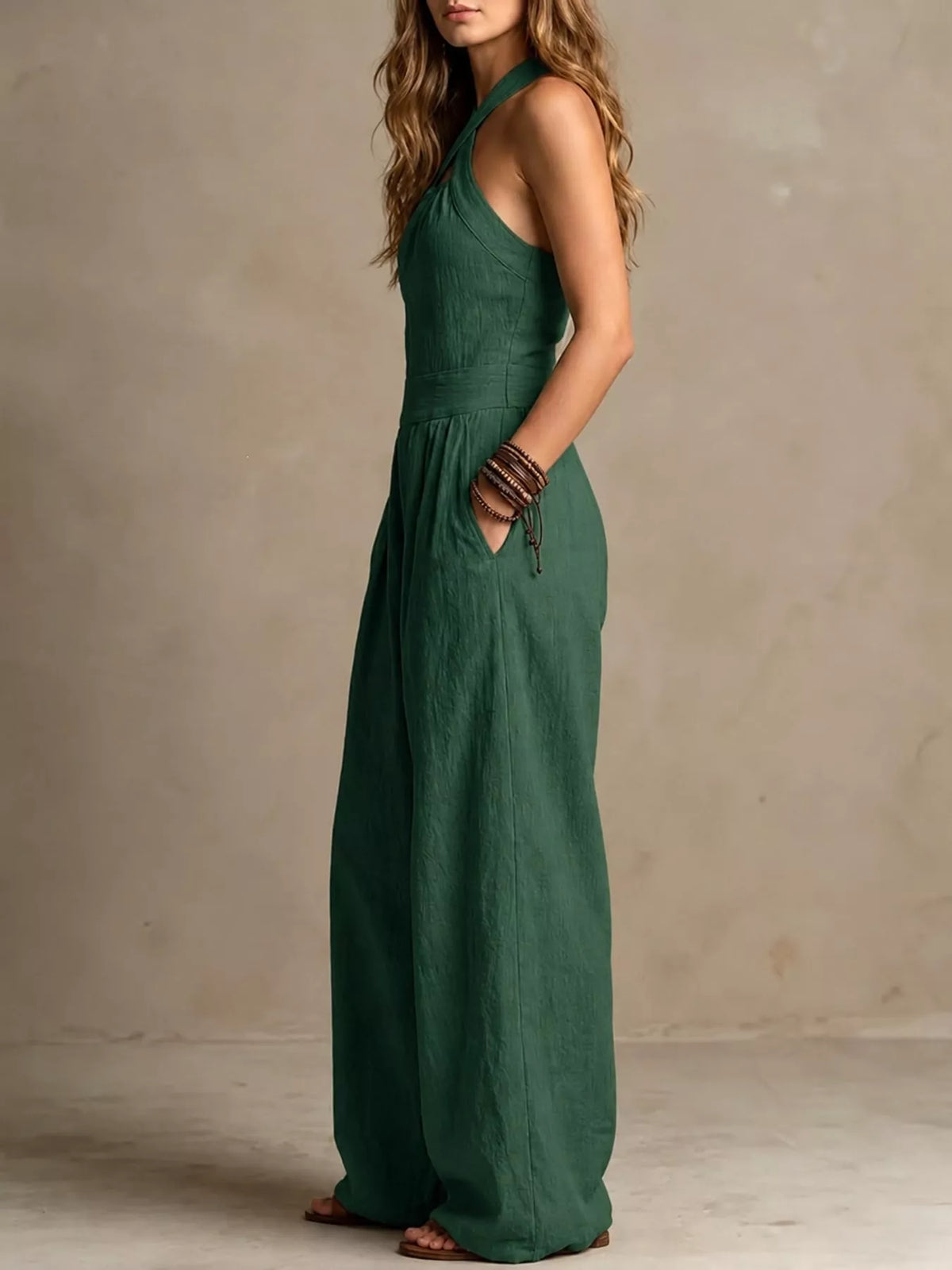full size halter neck wide-leg jumpsuit plus | dropsona - neutral - packaging