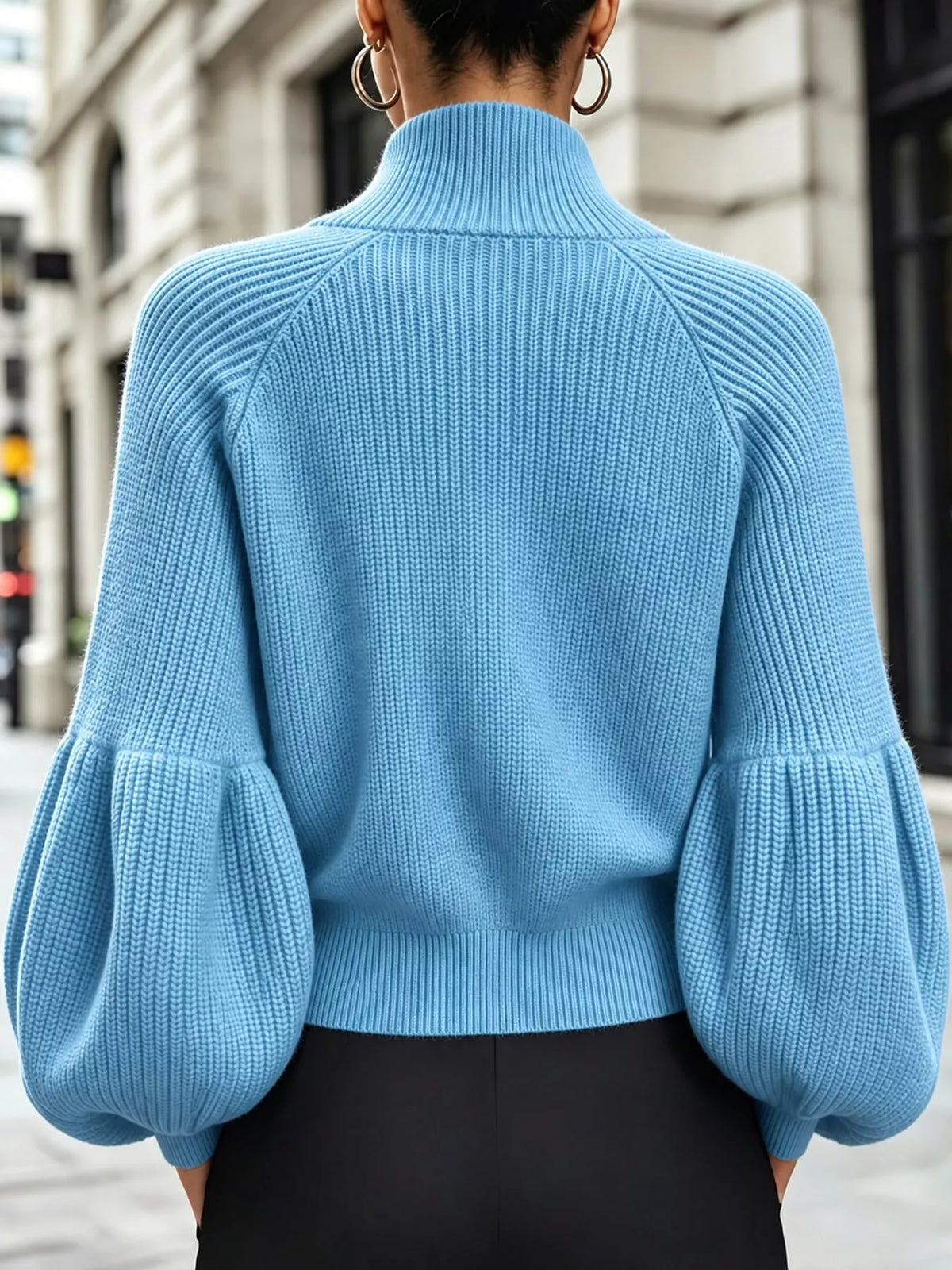 full size elegant ribbed knit zip-up cardigan with | dropsona - neutral - size reference