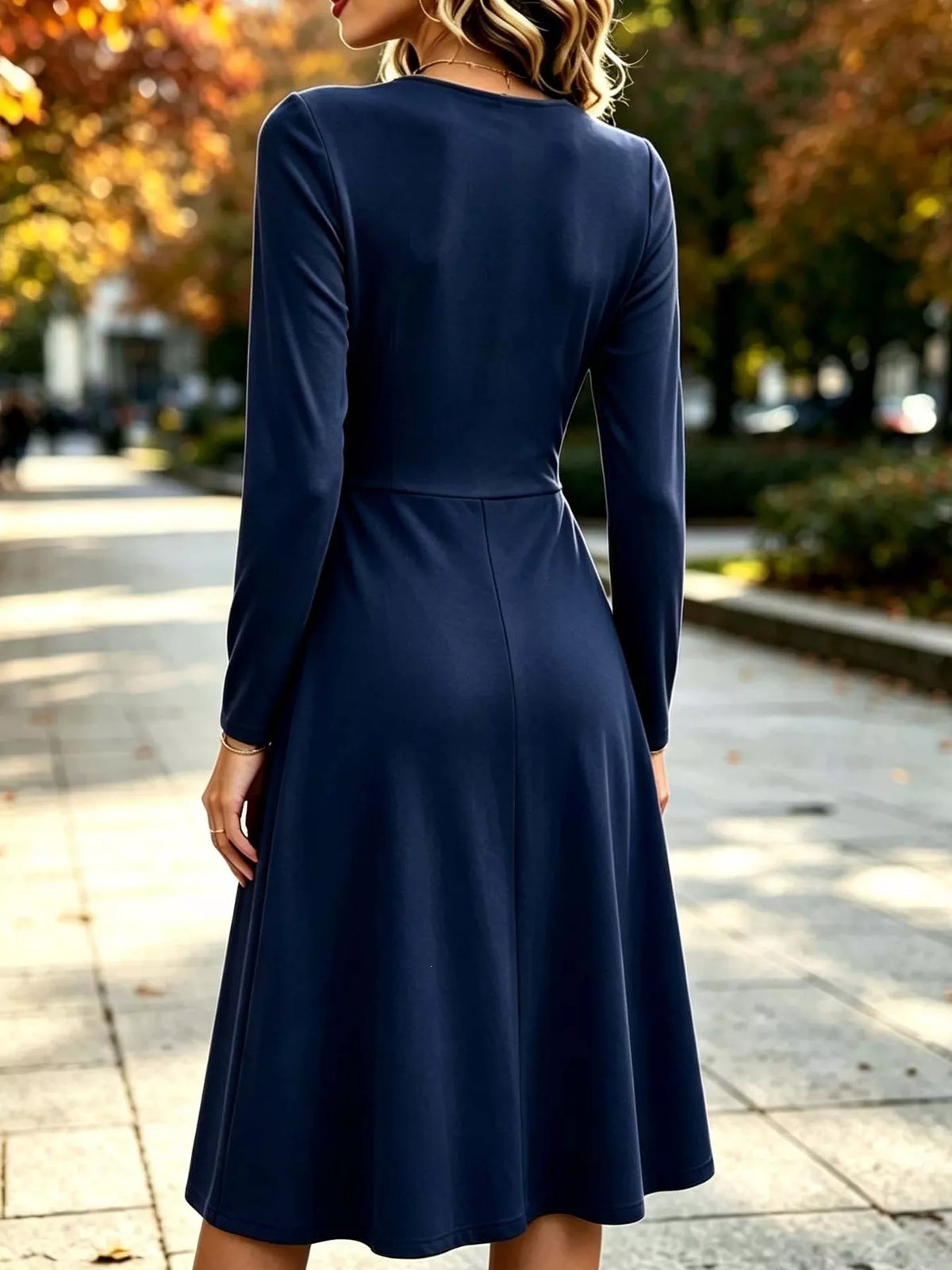 full size ruched long sleeve midi dress plus | dropsona - neutral - size reference