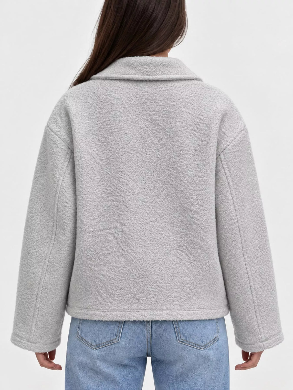 zip up cropped jacket – zipper,pocketed fit | dropsona - neutral - front view