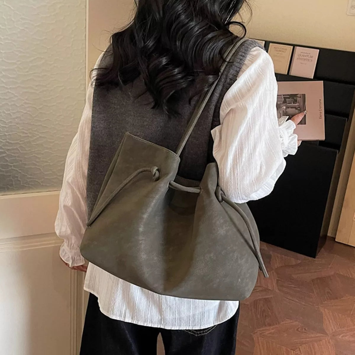 solid color tote bag – stylish sling | dropsona - neutral - size reference