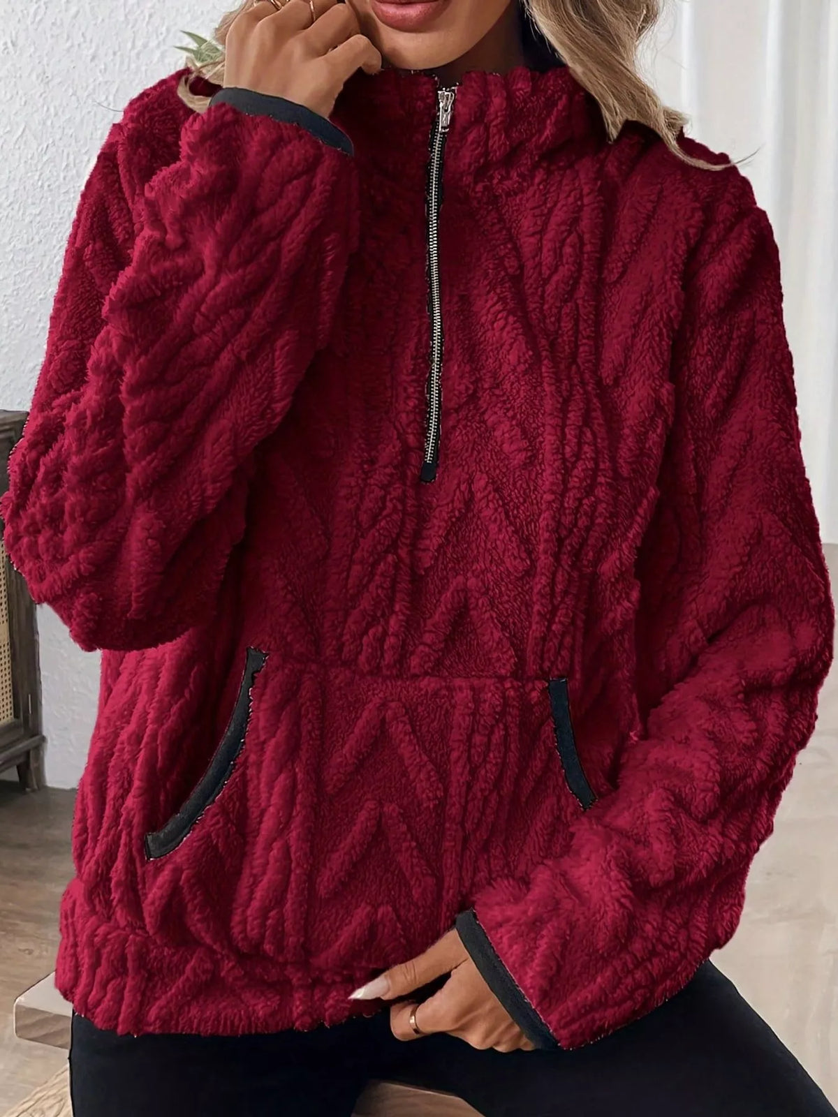 full size quarter-zip sherpa sweatshirt plus | dropsona - neutral - usage example