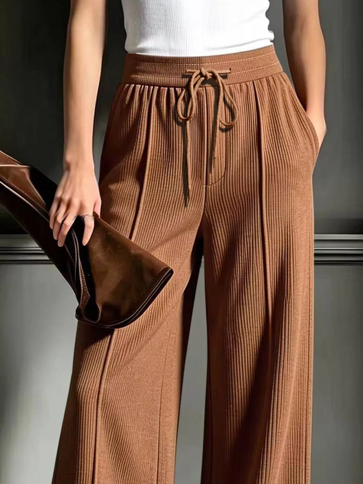 high-waisted wide-leg ribbed corduroy pants | dropsona - neutral - front view