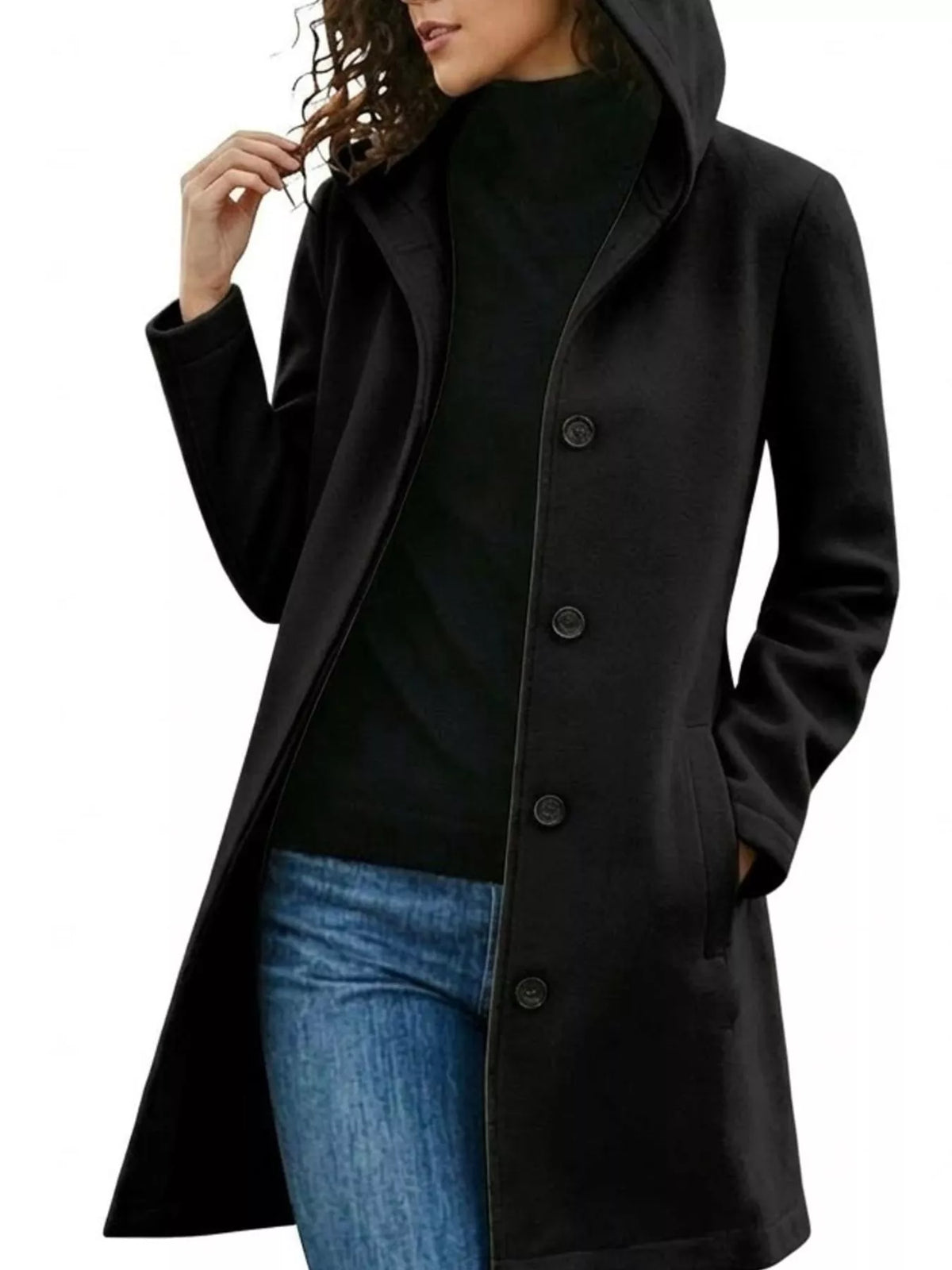 plus size hooded single-breasted overcoat | dropsona - neutral - everyday use