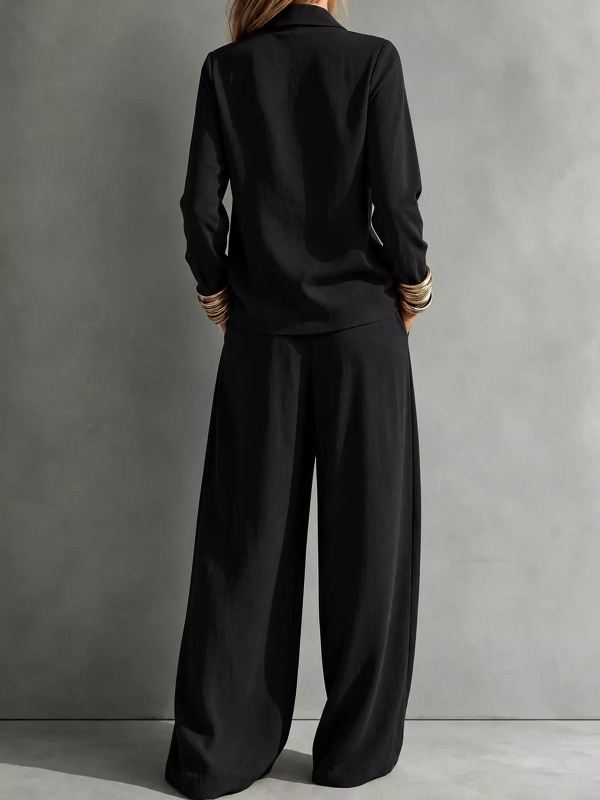 full size casual elegant top and wide-leg pants set | dropsona - neutral - usage example