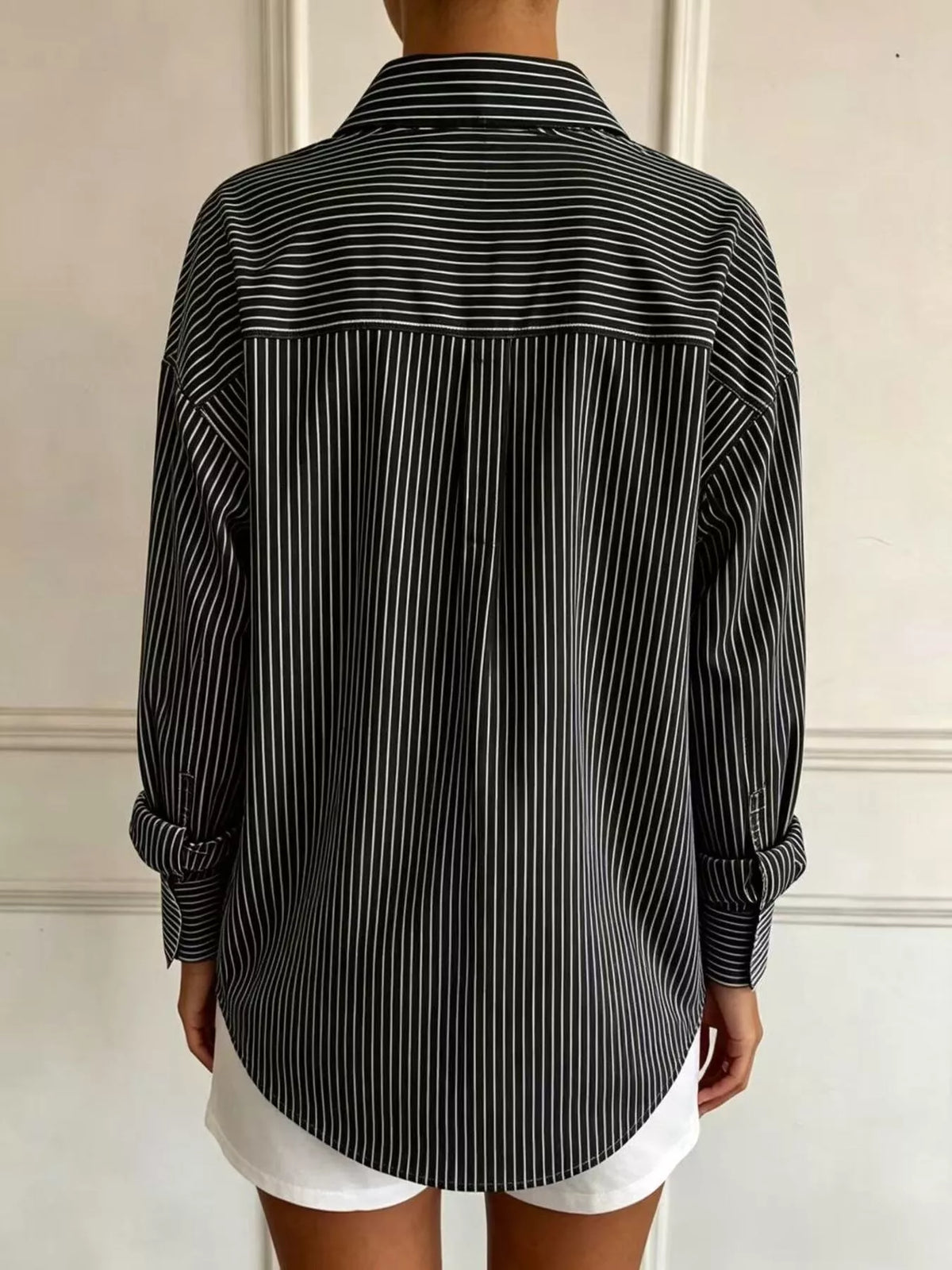 full size striped button-down long sleeve shirt plus | dropsona - neutral - usage example