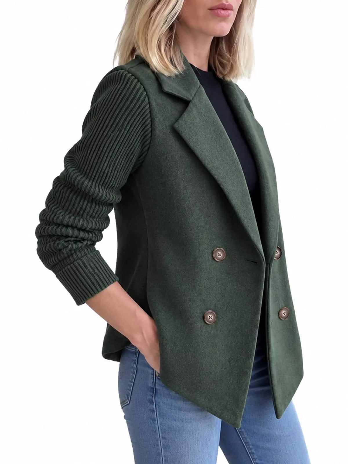 full size double-breasted hybrid blazer with ribbed | dropsona - neutral - usage example