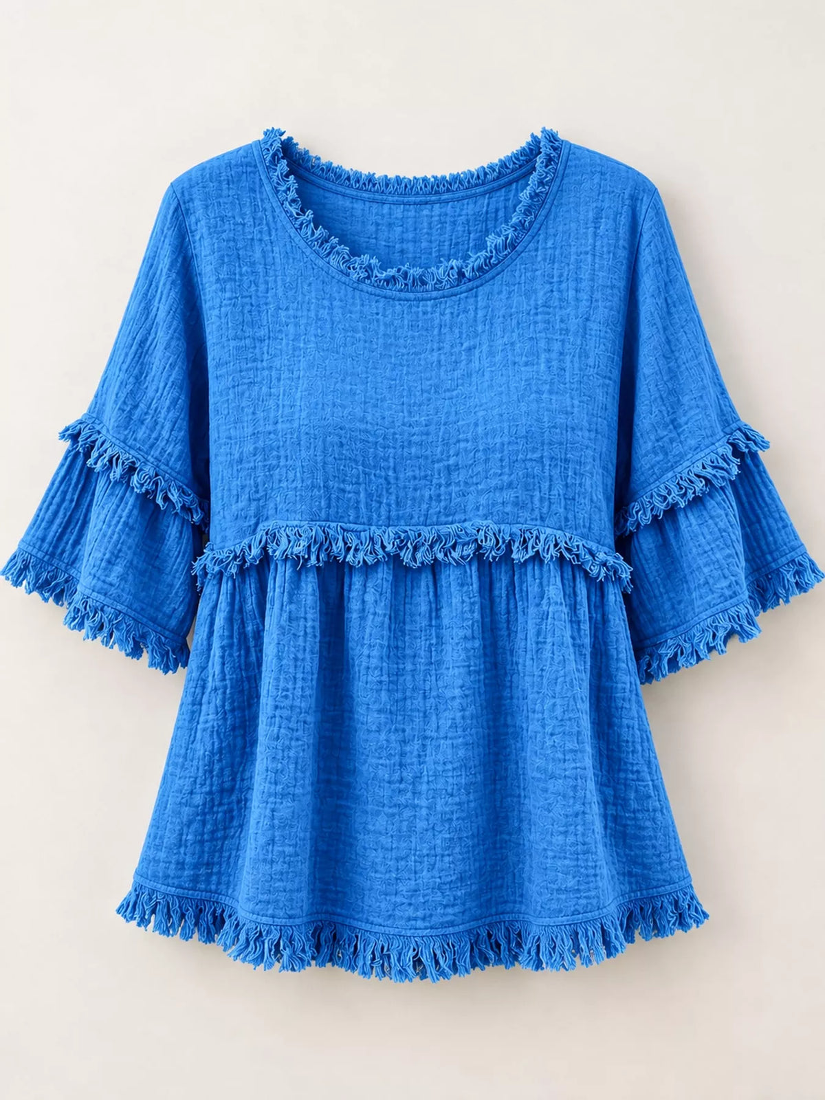 full size frayed edge textured blouse plus | dropsona - neutral - packaging