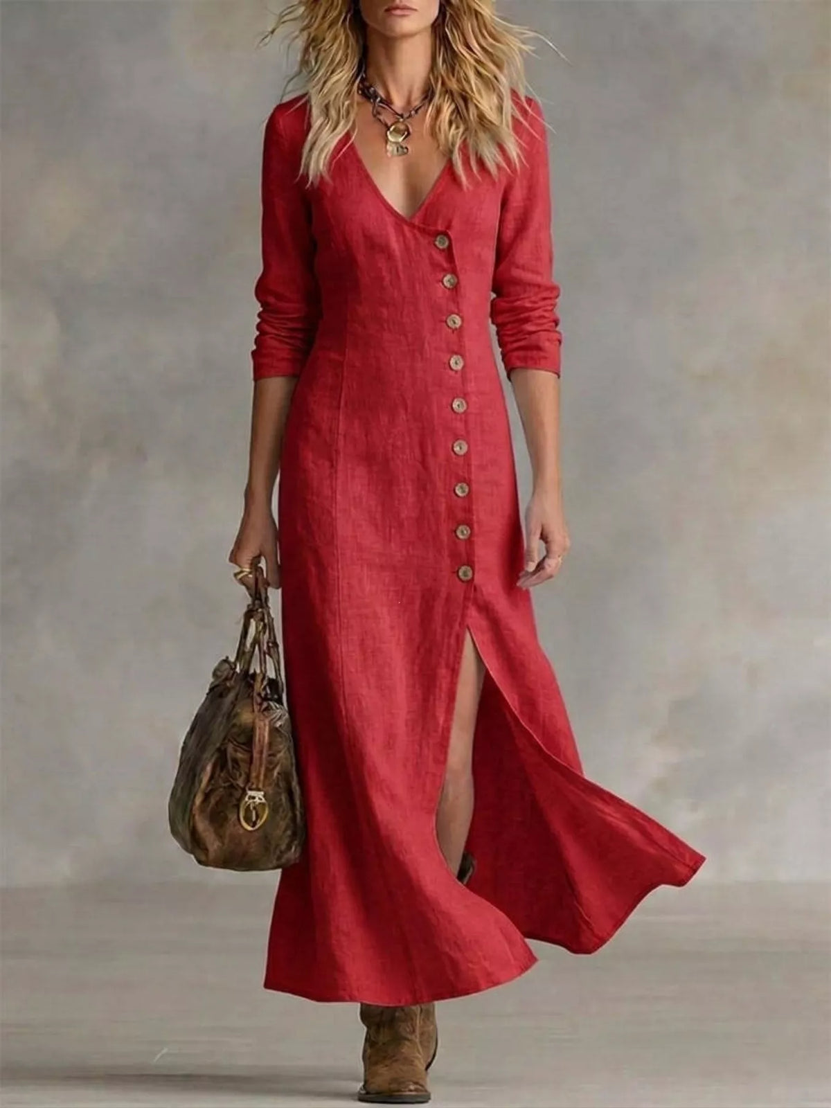 full size button front slit maxi dress plus | dropsona - neutral - size reference