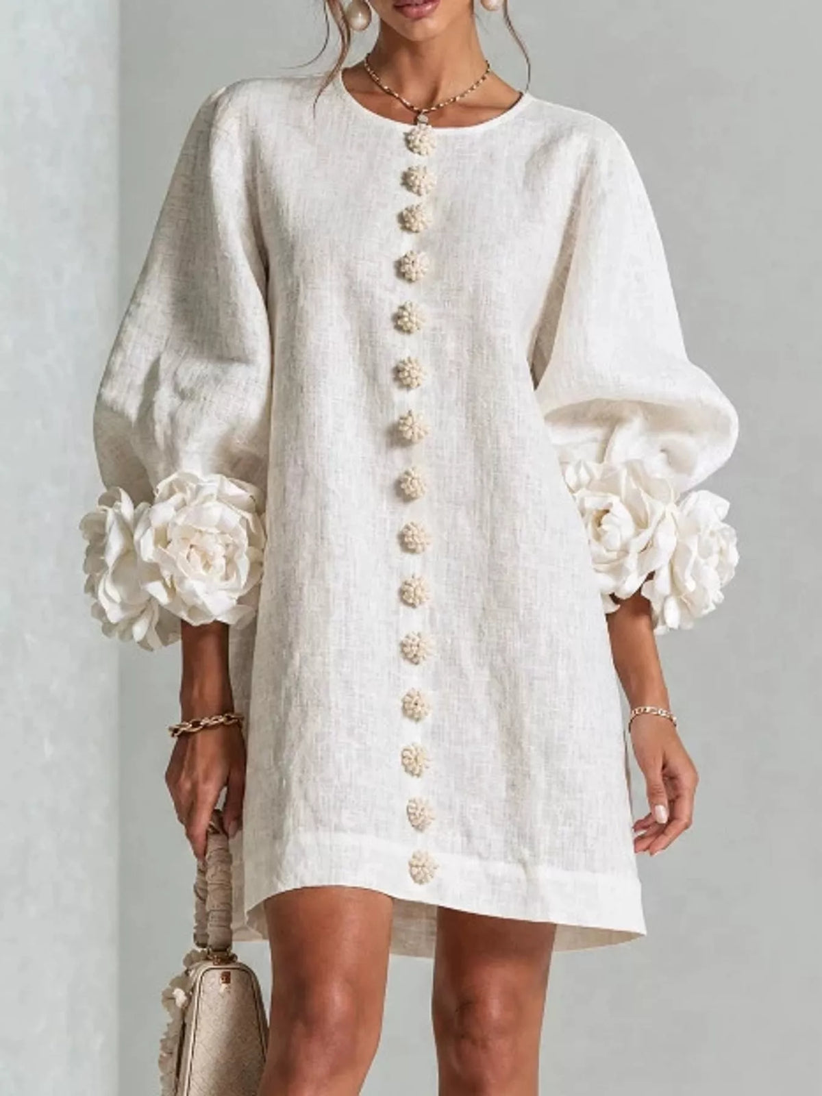 full size 3d floral sleeve accents mini dress plus | dropsona - neutral - packaging