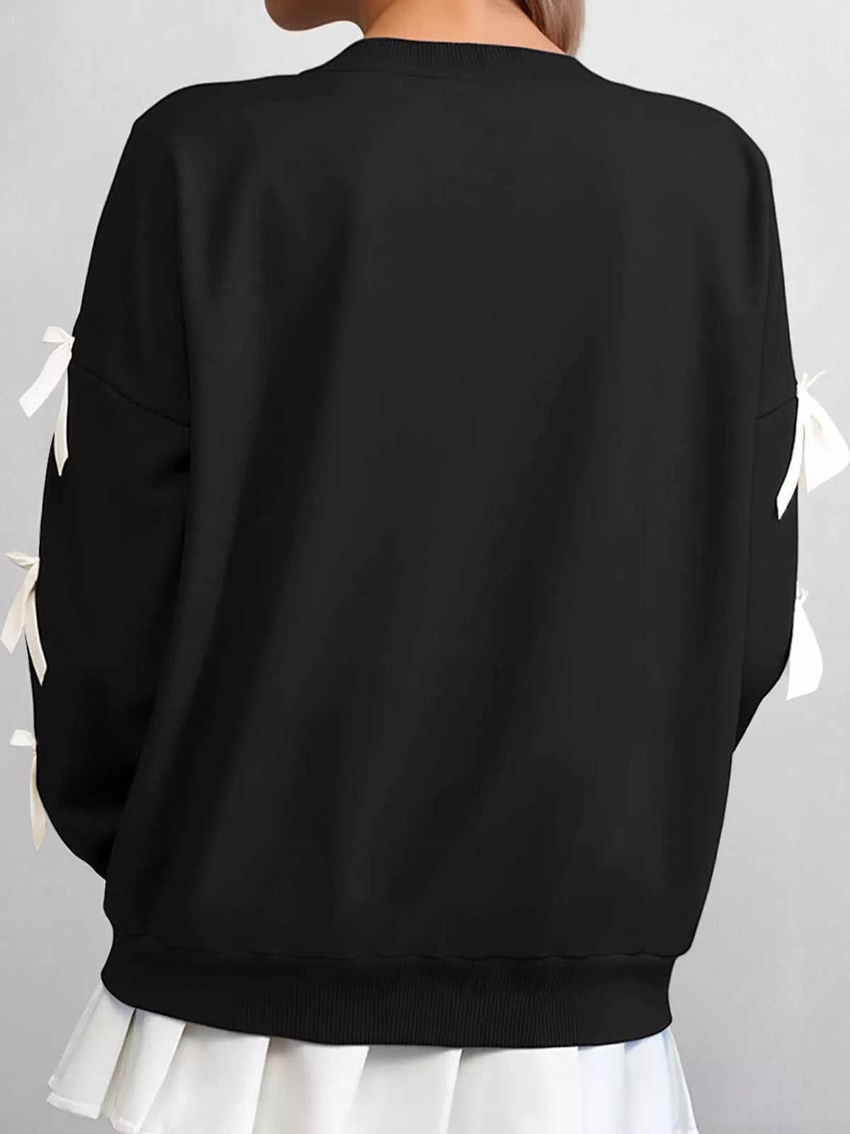 crew neck sweatshirt with decorative bow | dropsona - neutral - front view