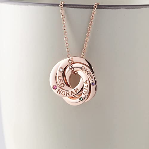 mom necklace with kids names birthstones, children bir | dropsona - neutral - front view