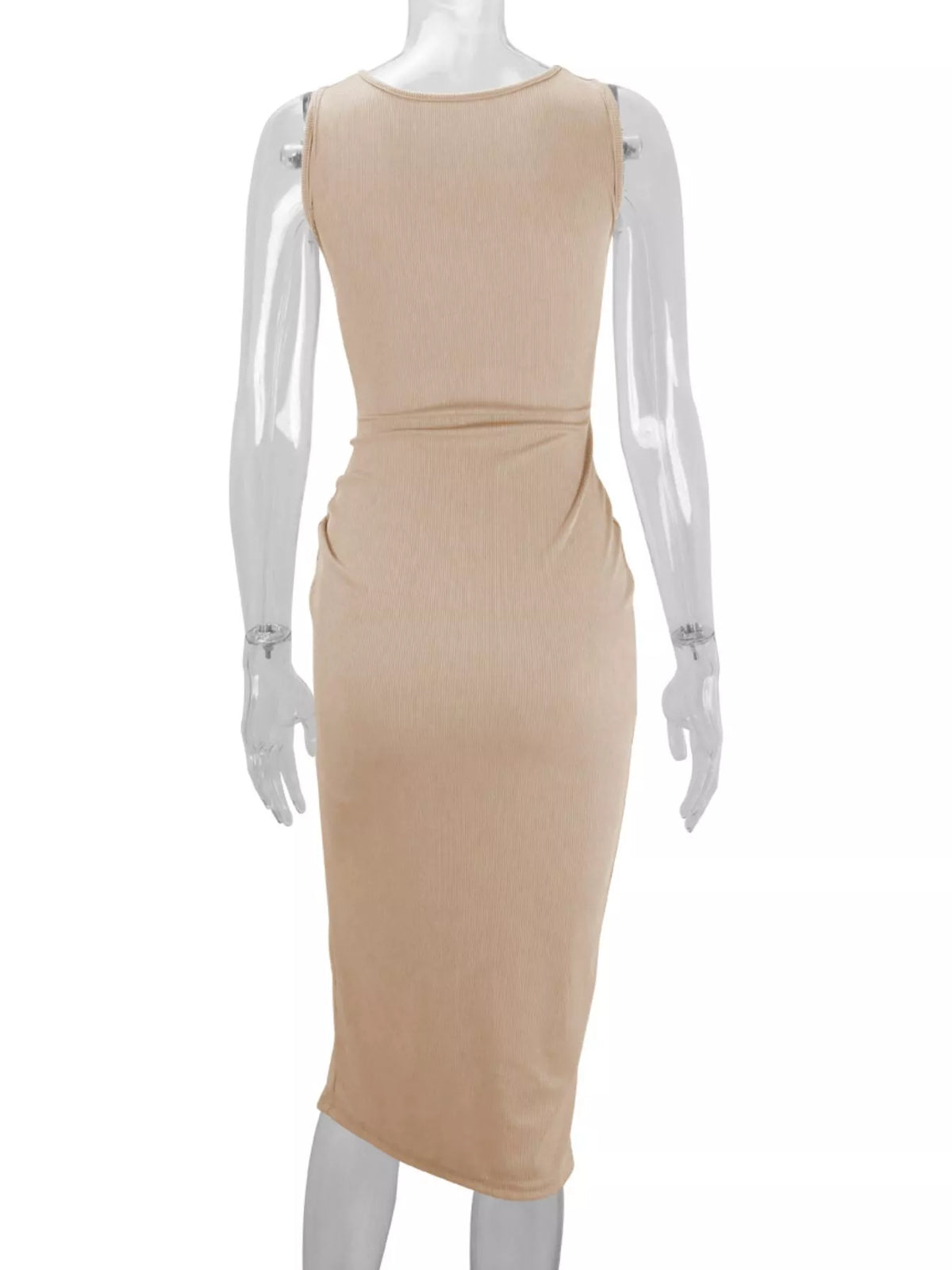 sleeveless cut-out ruched high-slit bodycon dress | dropsona - neutral - packaging