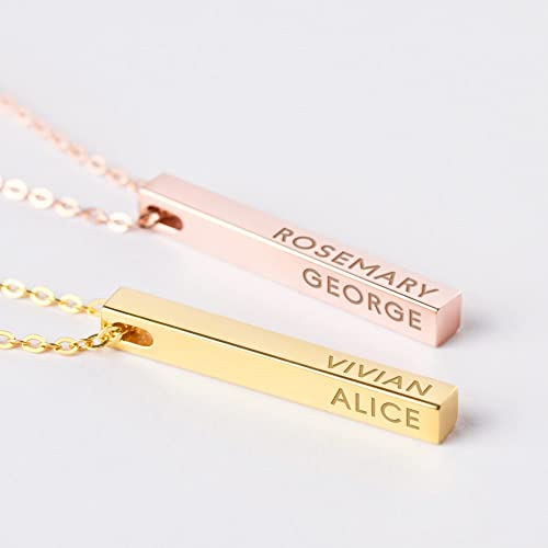 personalized mother necklace, 4 side bar kid | dropsona - neutral - front view