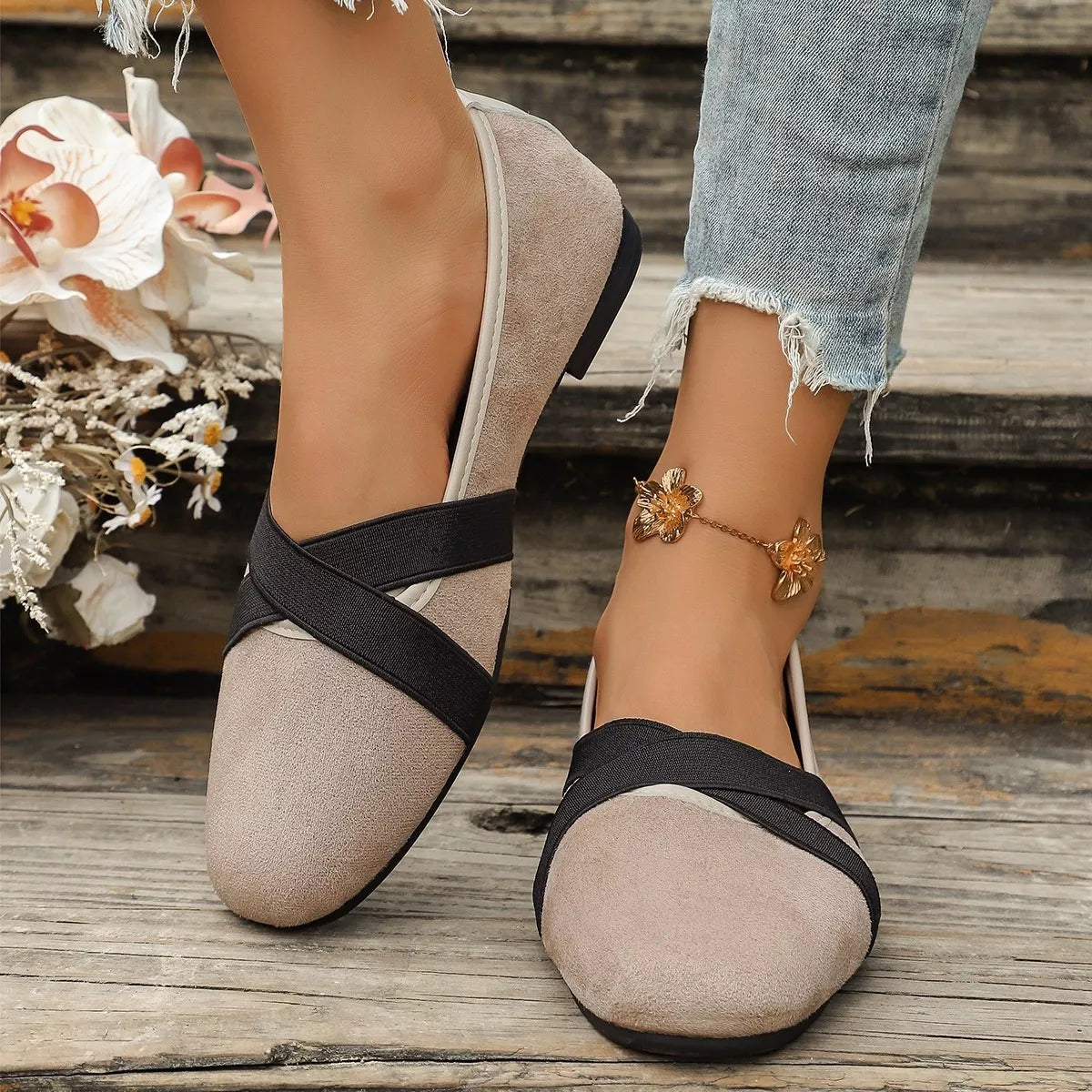 suede cross-strap slip-on loafers – dear monkey | dropsona - neutral - usage example