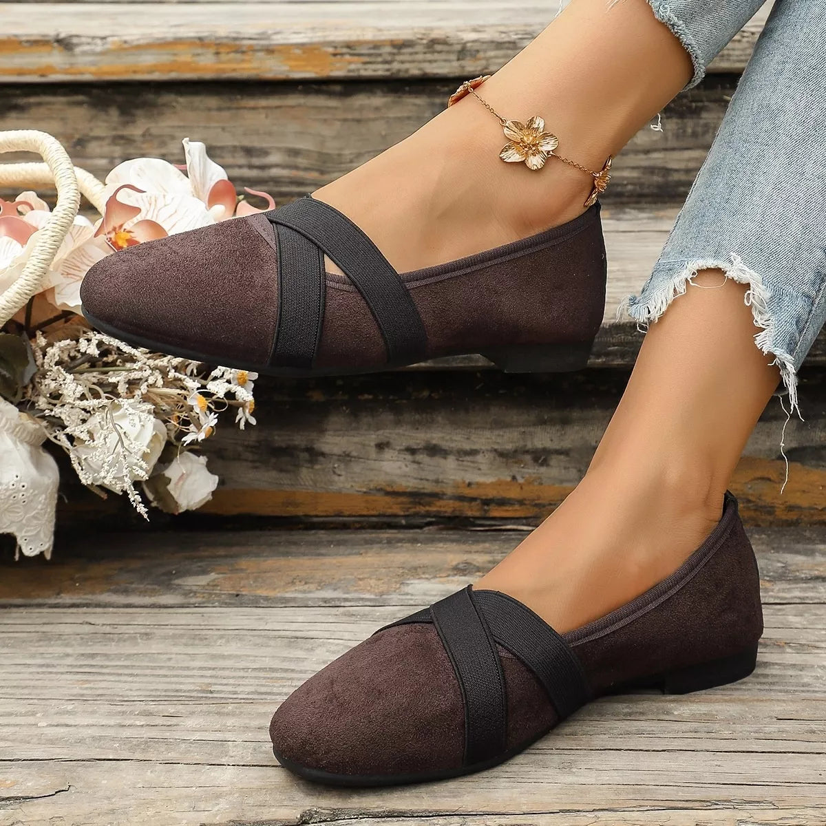 suede cross-strap slip-on loafers – dear monkey | dropsona - neutral - size reference