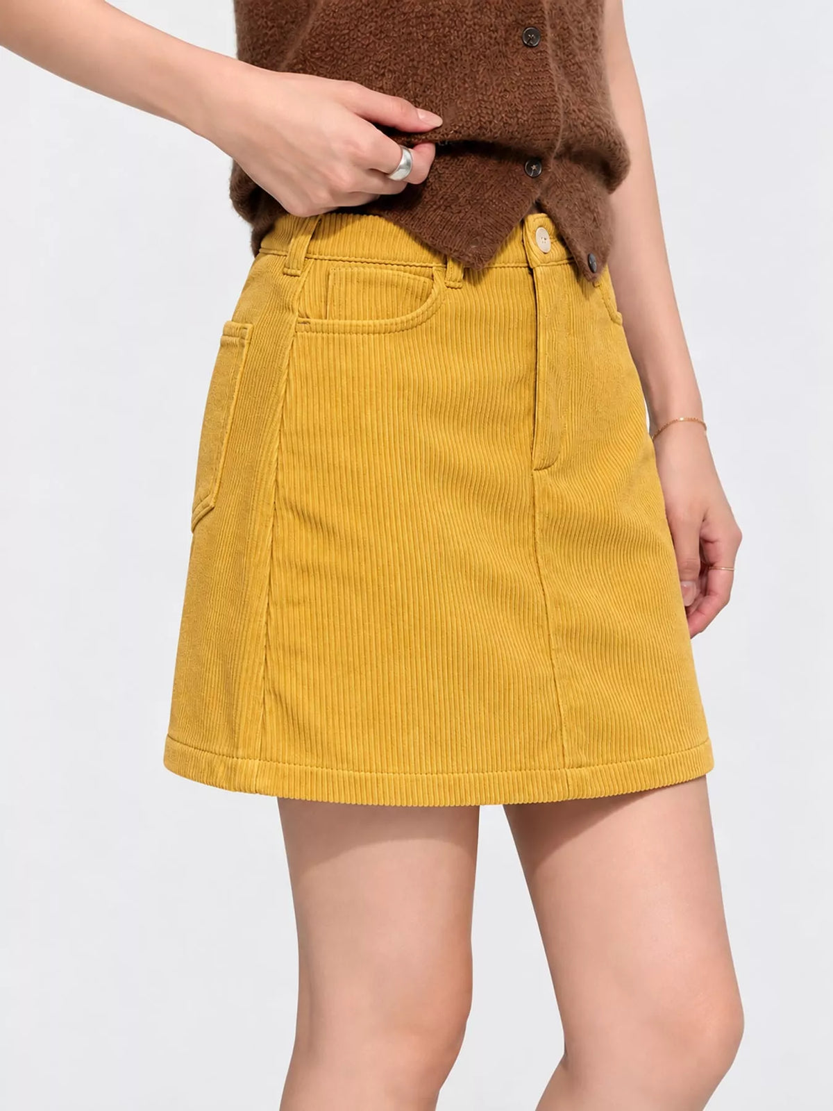 corduroy high-waisted mini skirt | dropsona polyester 100% - neutral - packaging