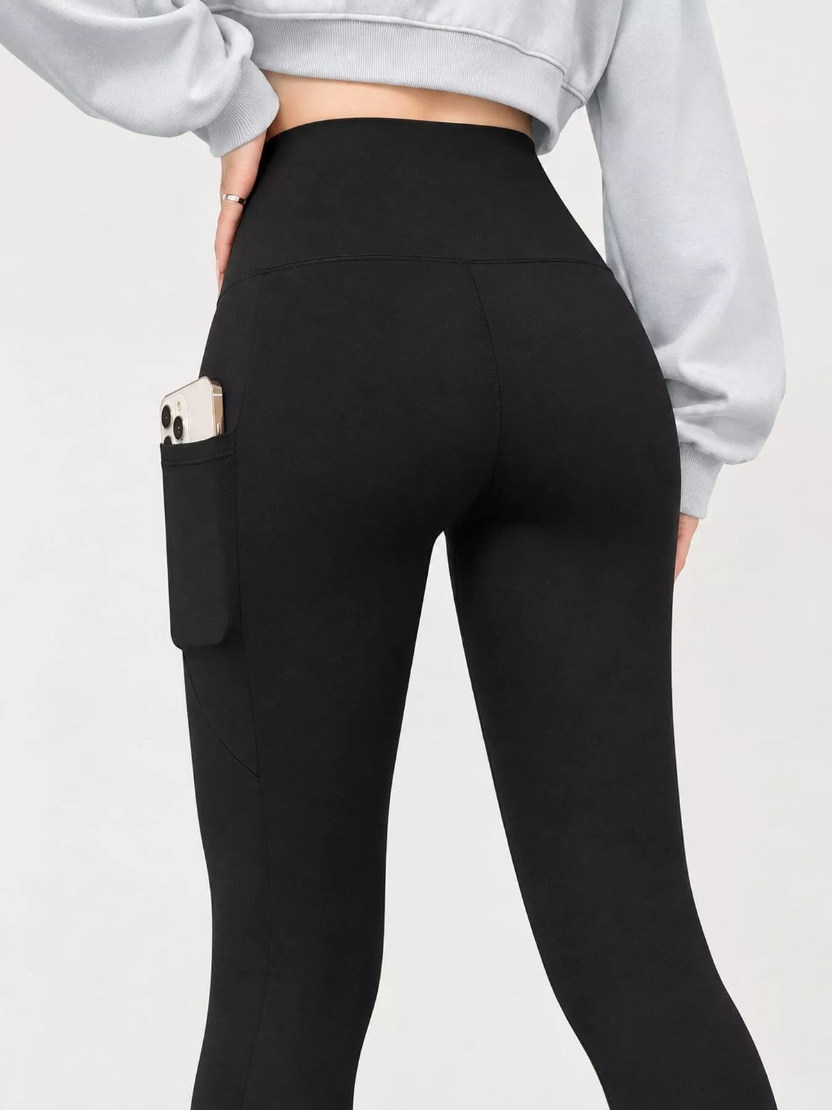 high-waisted tummy control active leggings with side | dropsona - neutral - close-up detail