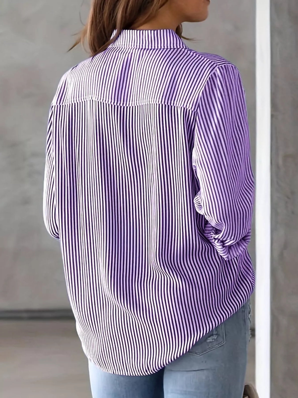 full size striped button-down long sleeve shirt plus | dropsona - neutral - material texture