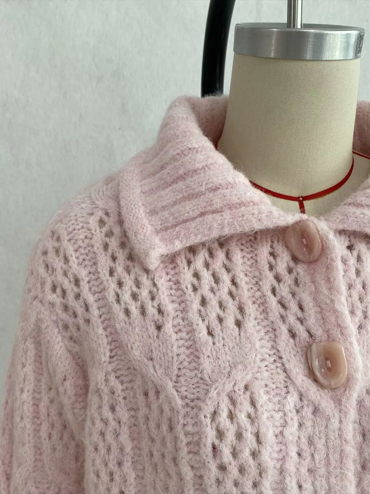 cable-knit button up cardigan – cable-knit,buttoned | dropsona - neutral - usage example