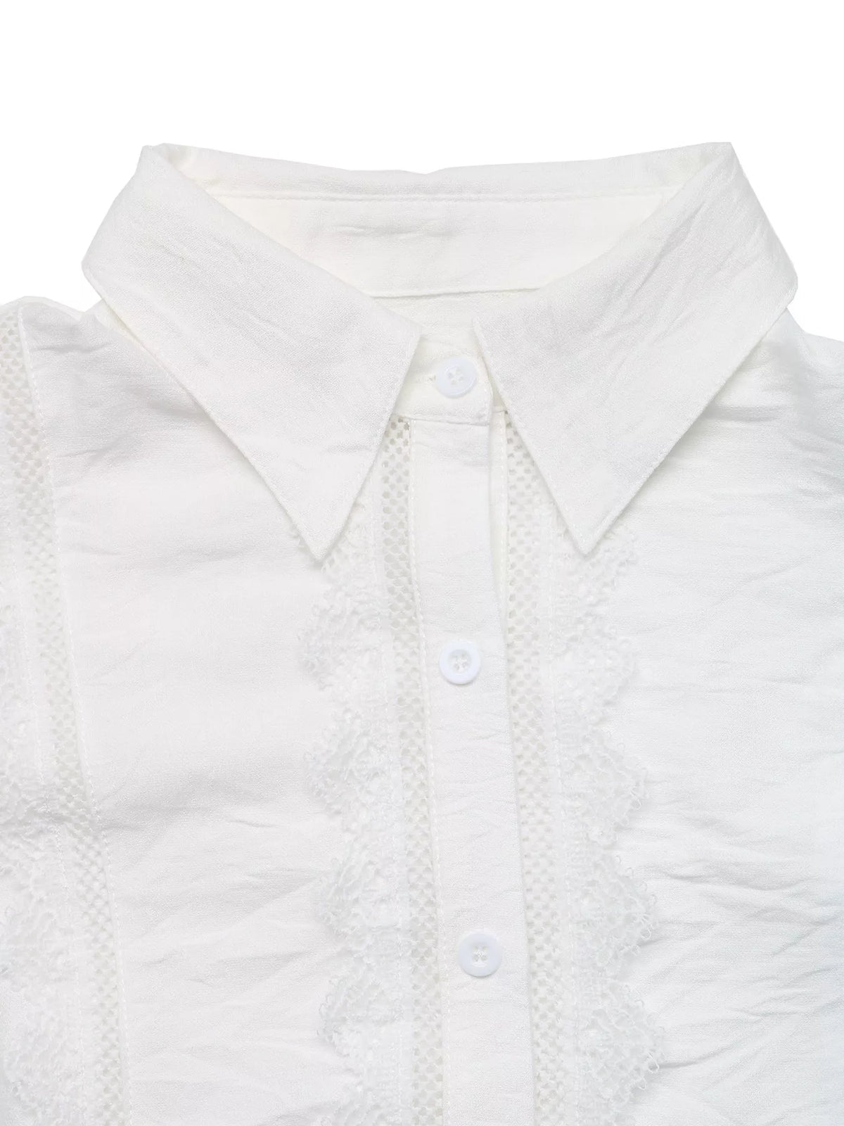 lace-trimmed button-down shirt – buttoned,lace detail | dropsona - neutral - front view