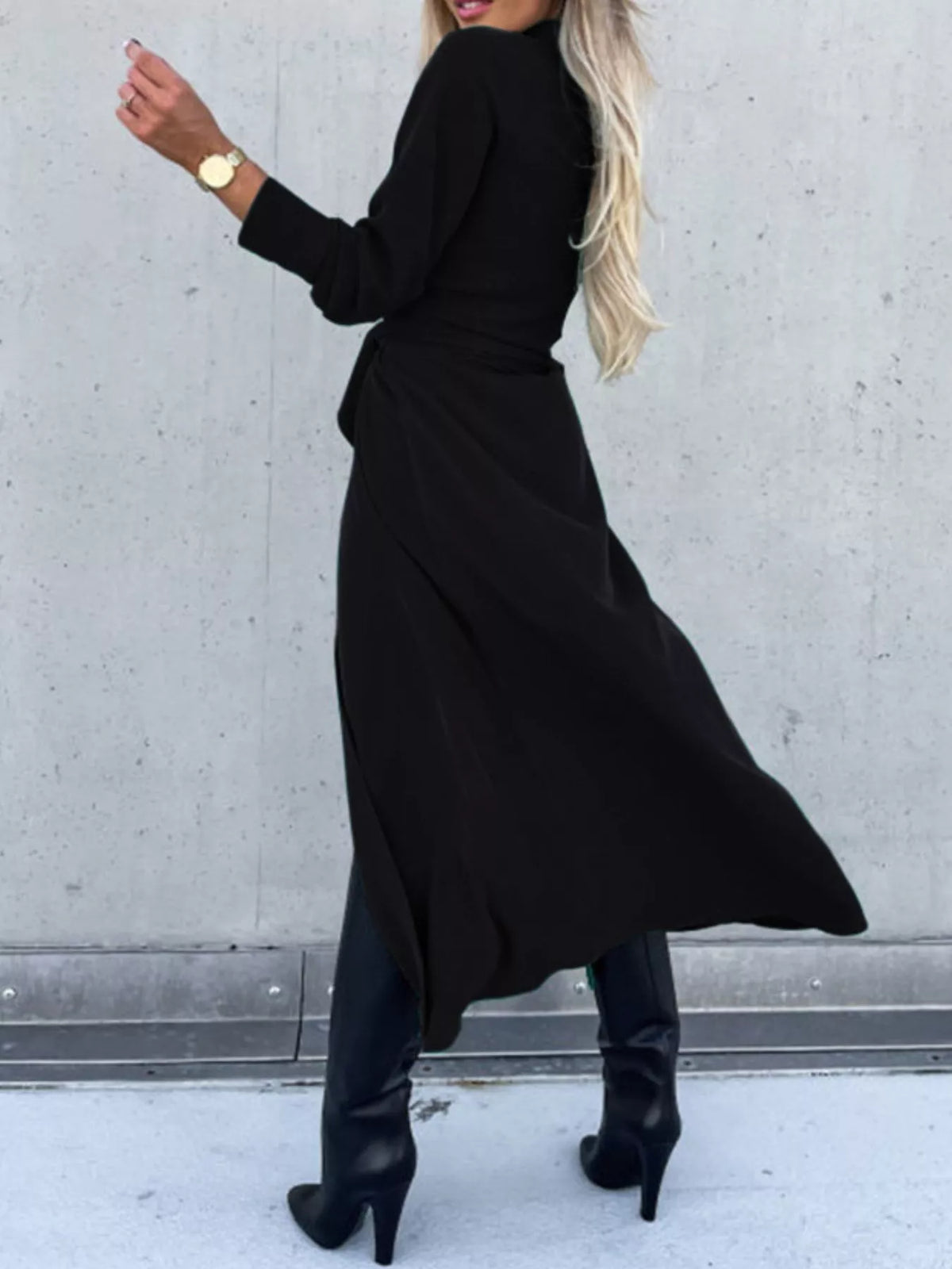 full size tie waist long sleeve shirt dress plus | dropsona - neutral - front view