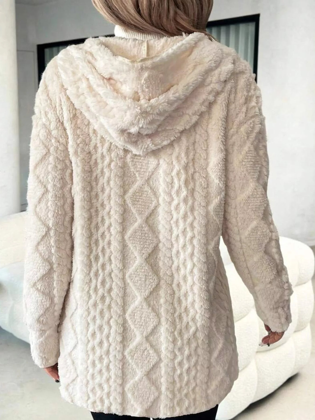zip up fuzzy hooded outerwear – basic style fit | dropsona - neutral - size reference