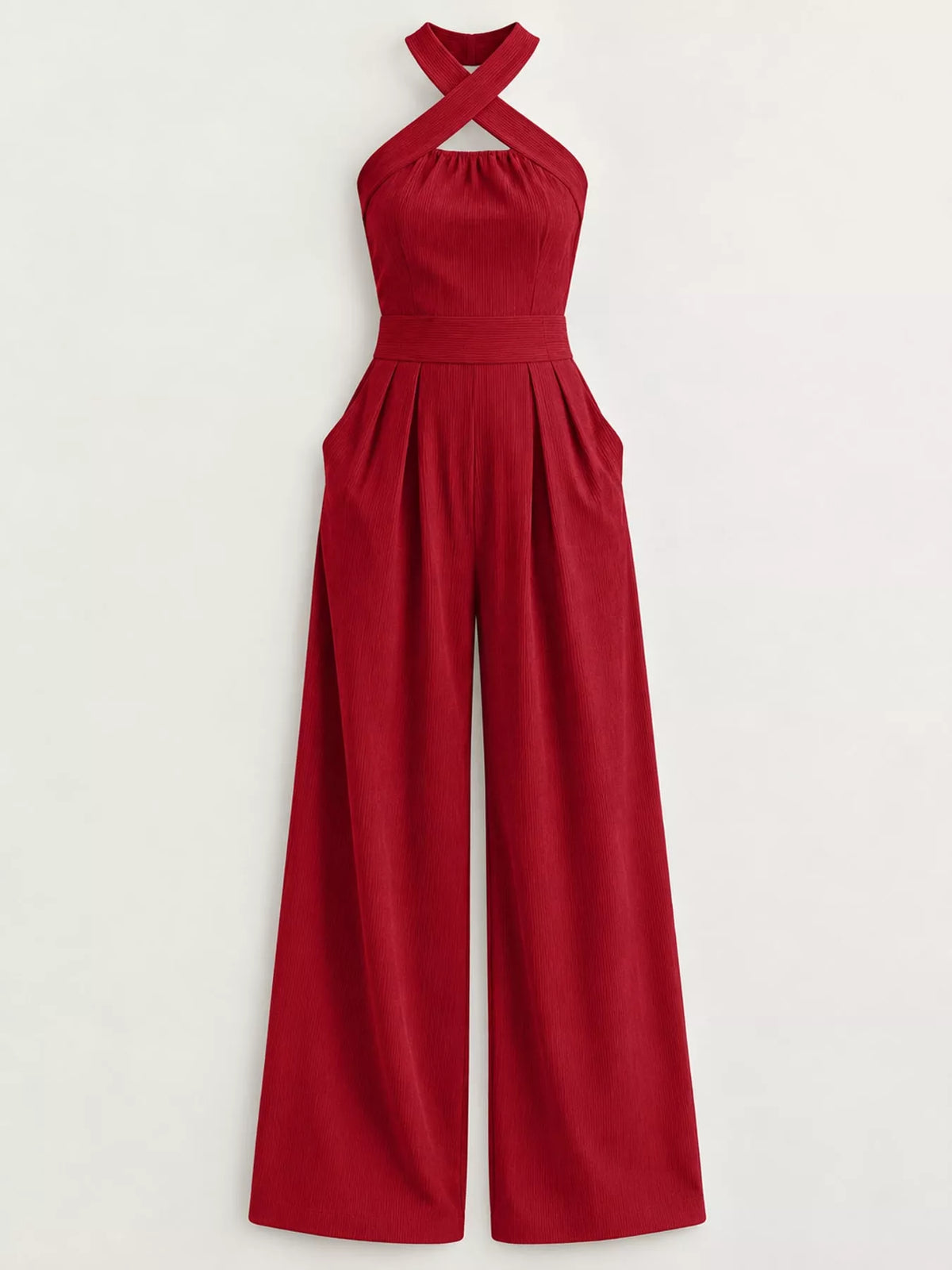 full size halter neck wide-leg jumpsuit plus | dropsona - neutral - packaging