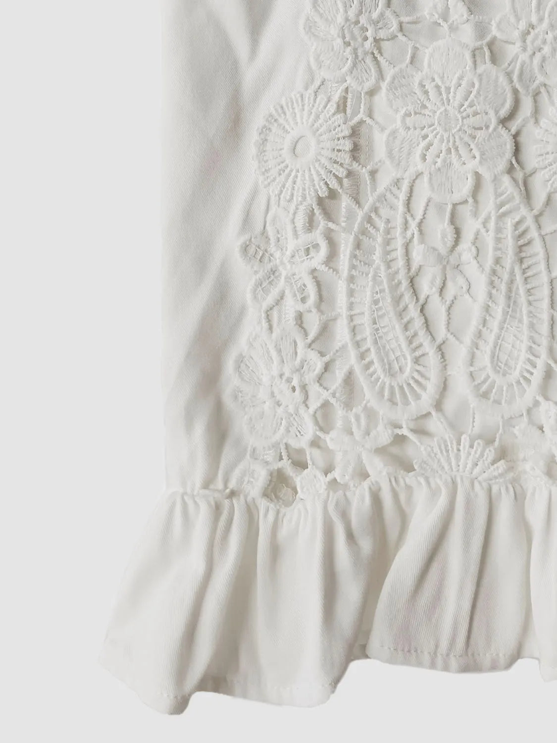 v-neck lace flounce sleeve top - front view