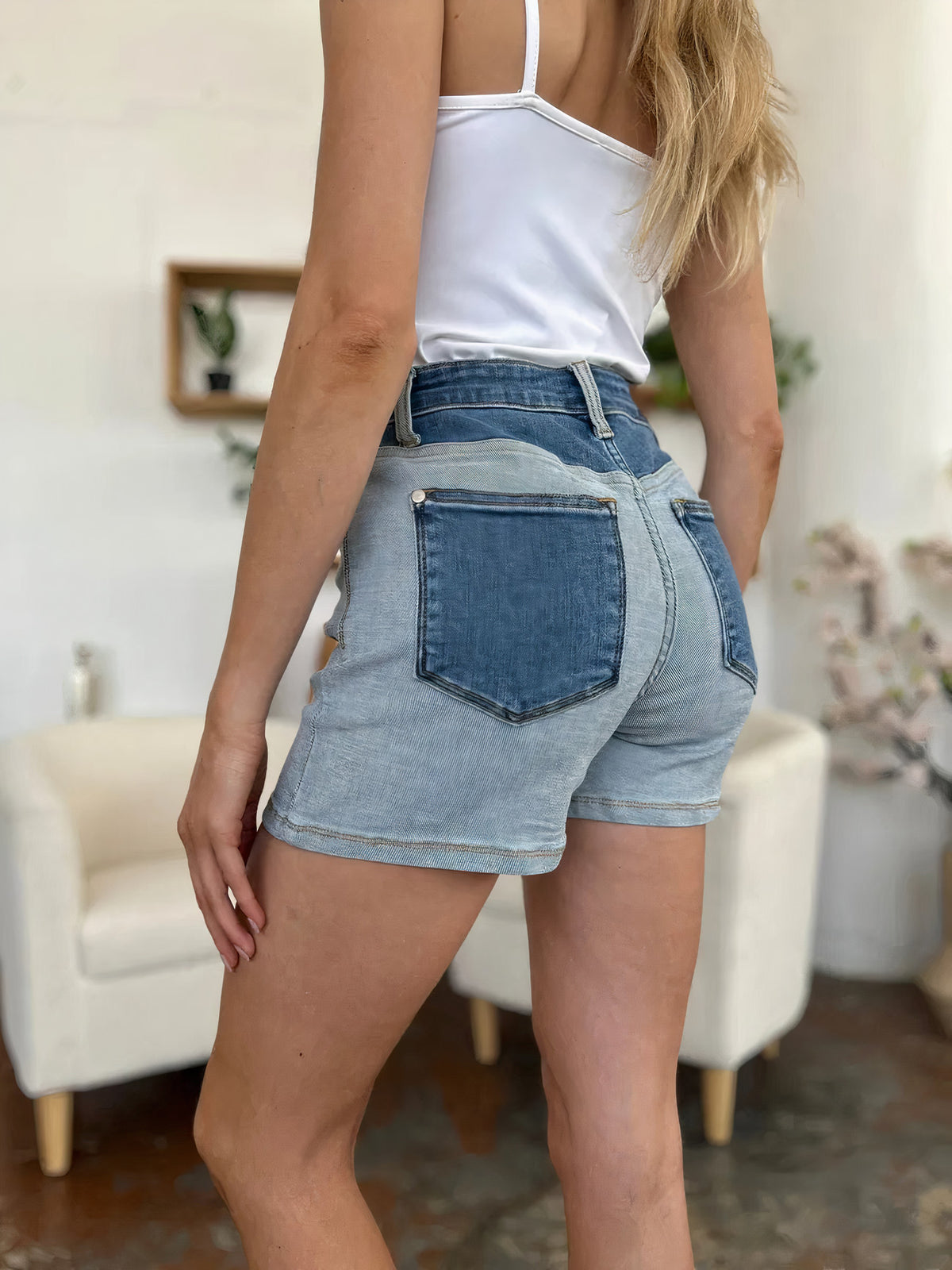 judy blue full size color block denim shorts - everyday wear