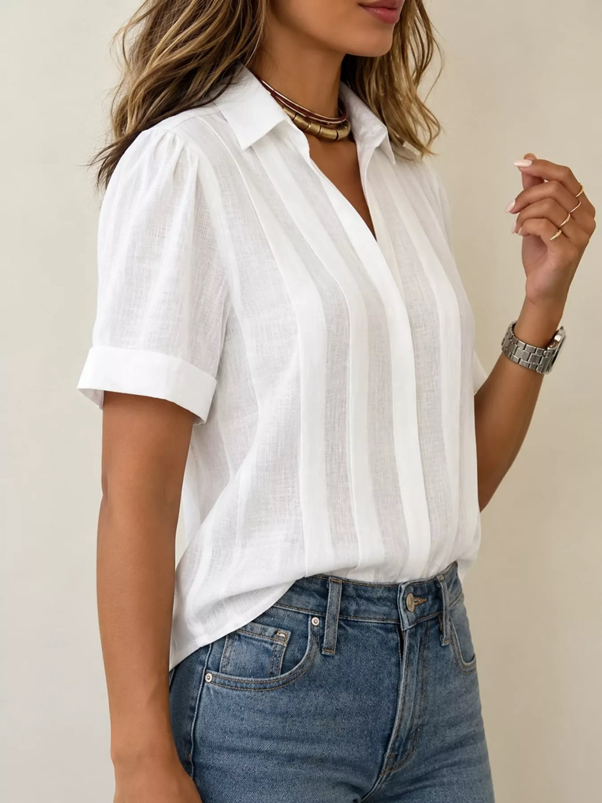 full size button up short sleeve shirt plus | dropsona - neutral - front view