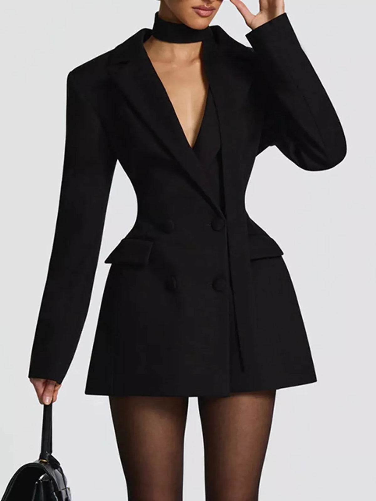 double-breasted blazer dress | dropsona - neutral - material texture