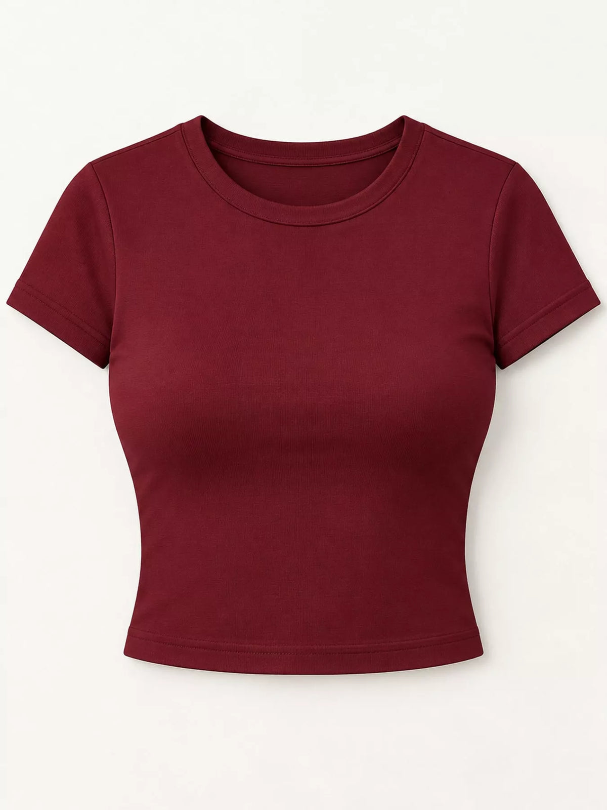 slim fit basic crew neck short sleeve crop t-shirt | dropsona - neutral - material texture