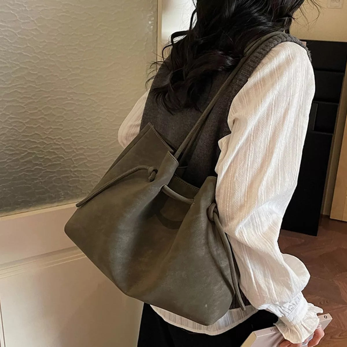 solid color tote bag – stylish sling | dropsona - neutral - usage example