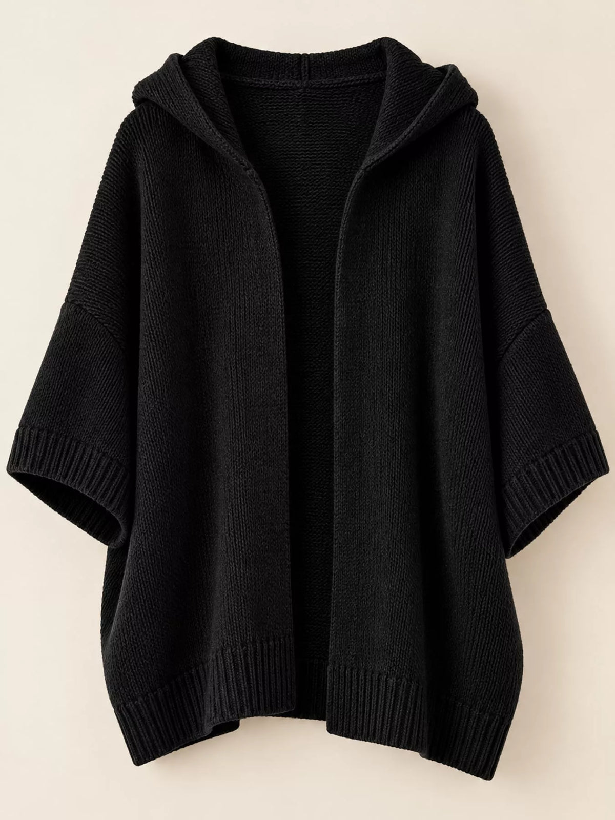 full size hooded open-front knit cardigan plus | dropsona - neutral - packaging