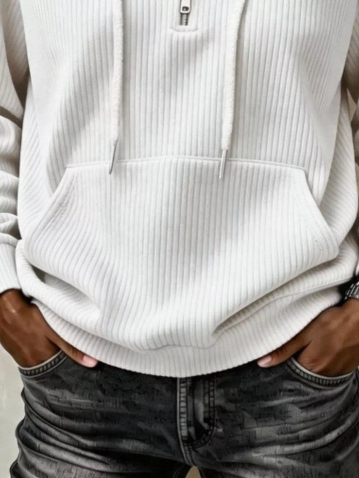 ribbed knit quarter-zip hoodie | dropsona - neutral - usage example