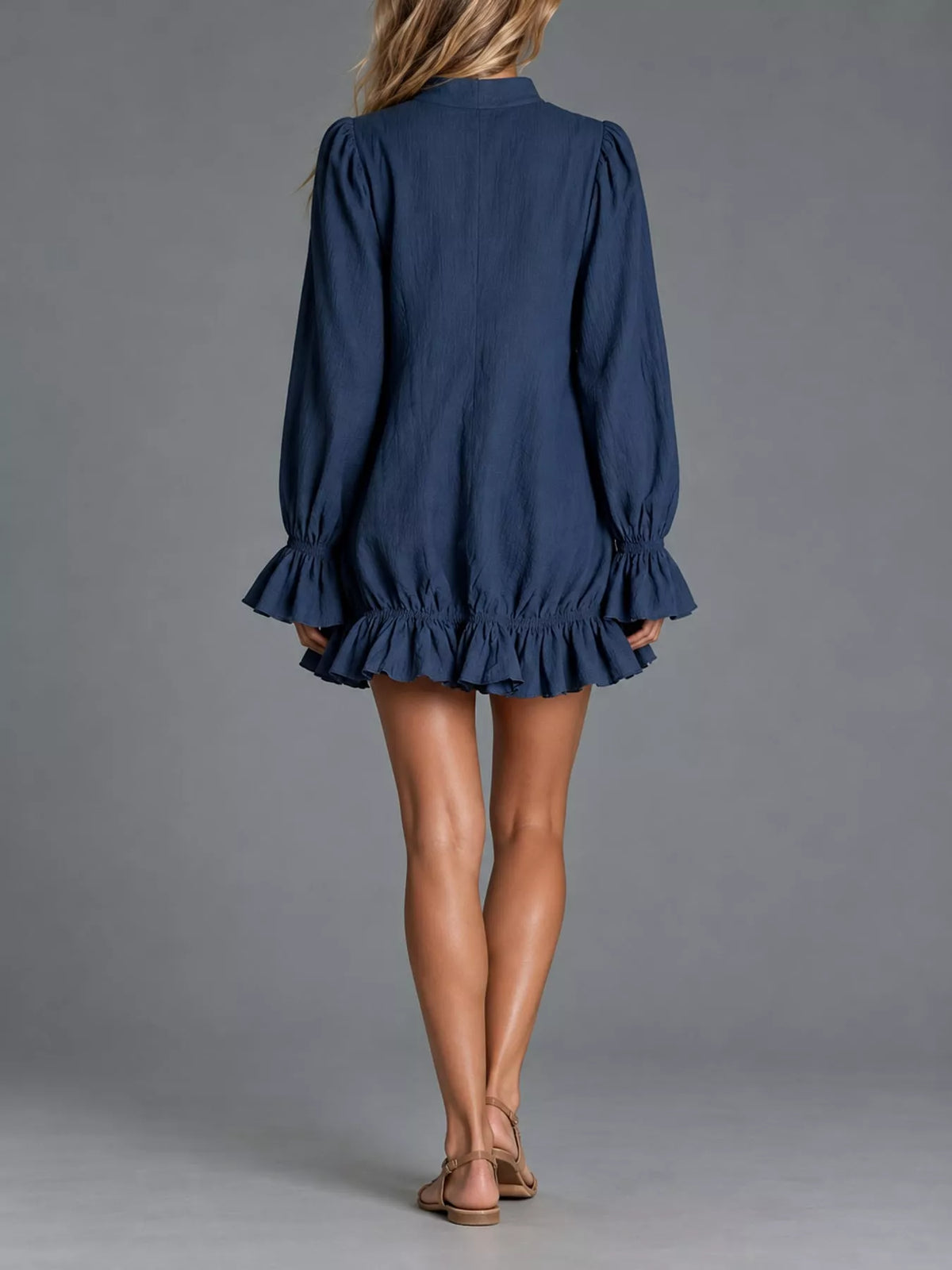 zipper-front ruffle hem mini dress – zipper, ruffled | dropsona - neutral - usage example