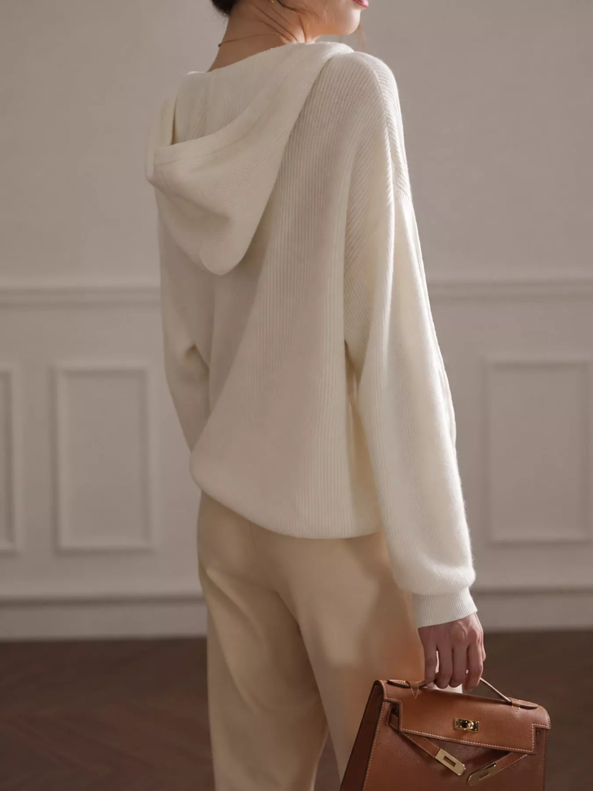 drawstring button detail hooded sweater | dropsona - neutral - usage example