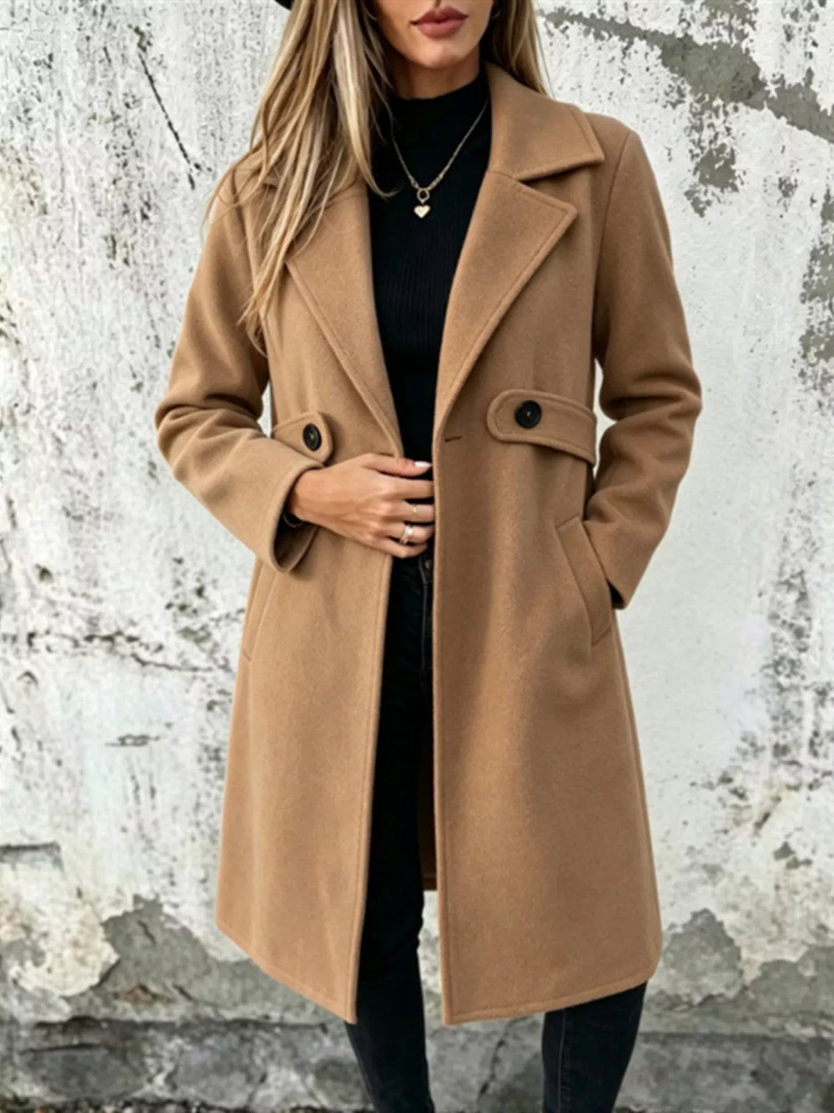 full size lapel collar longline overcoat plus | dropsona - neutral - size reference