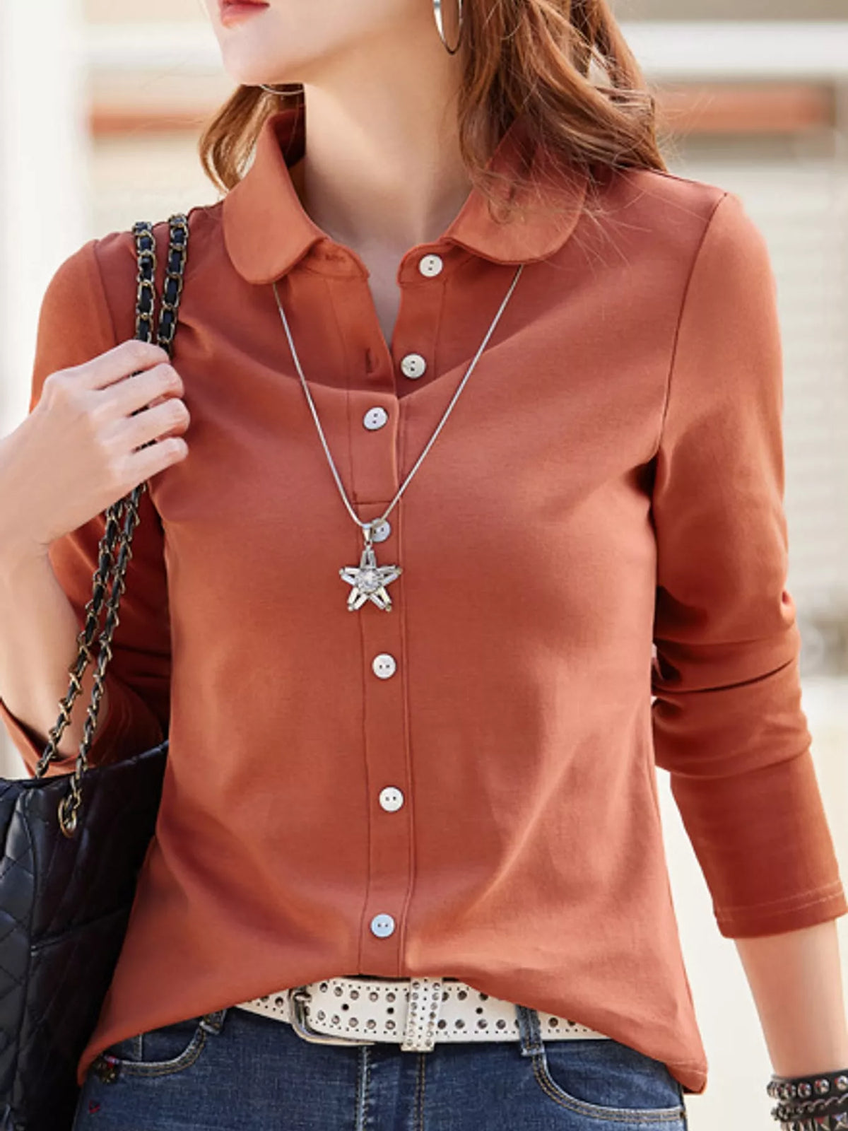 full size button-down long sleeve shirt plus | dropsona - neutral - material texture