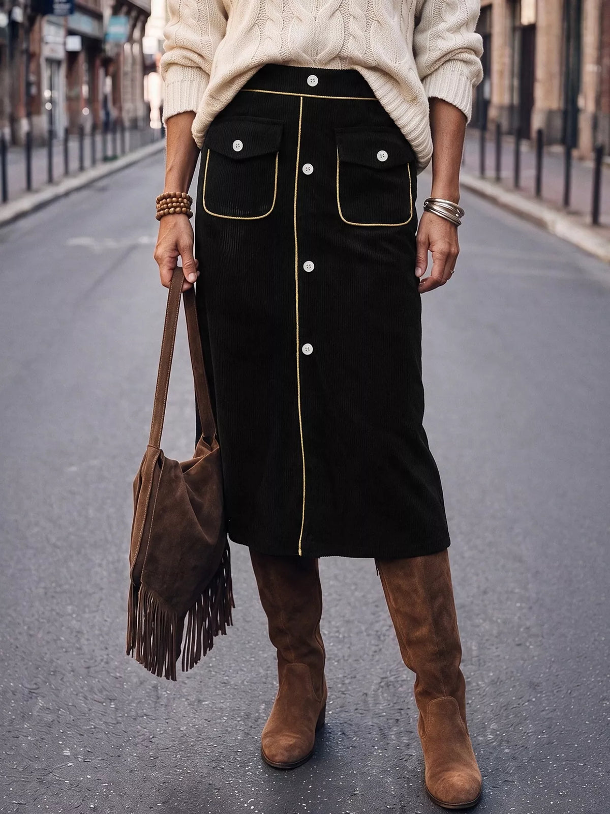 corduroy midi skirt – buttoned body: not lined | dropsona - neutral - everyday use